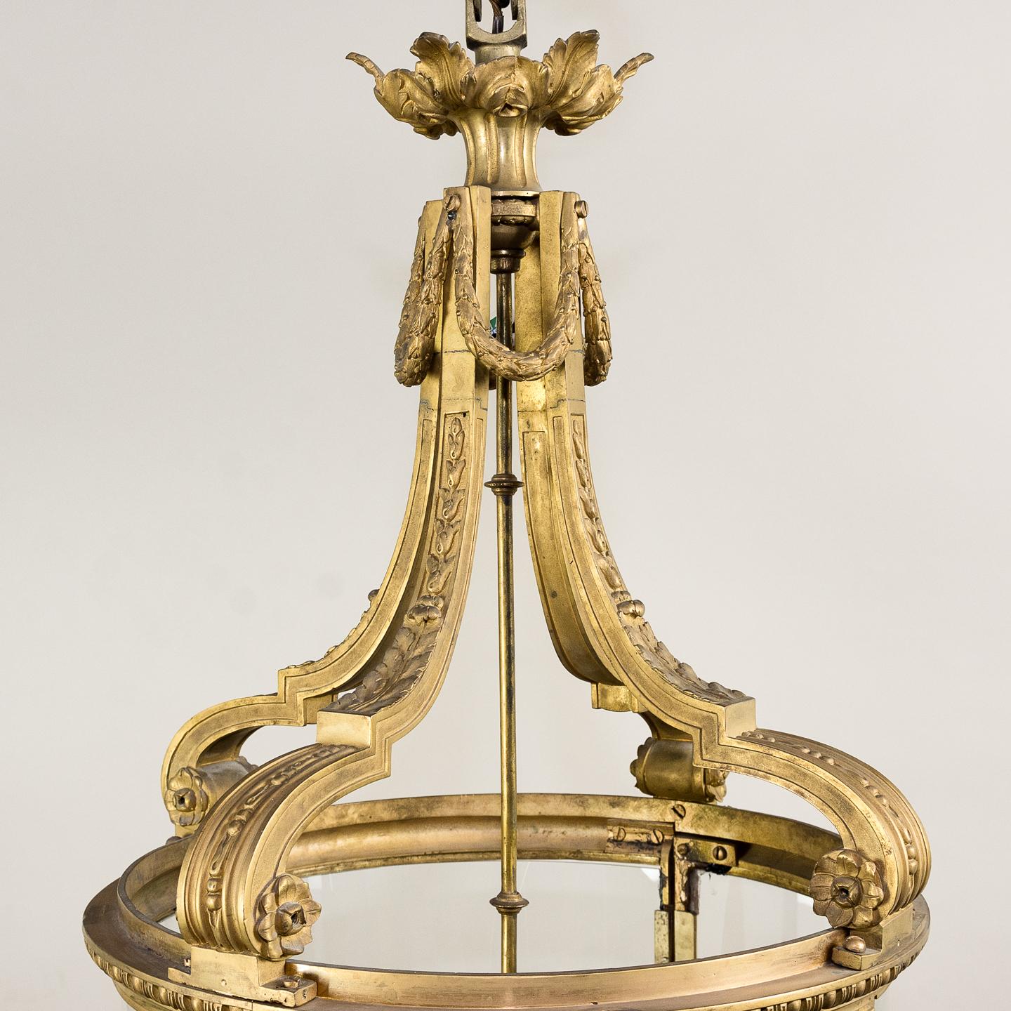 Large Louis XVI Gilt-Bronze Cylindrical Hall Lantern 2