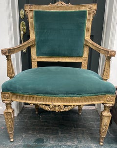 Large Louis XVI Gilt Carved Open Armchair