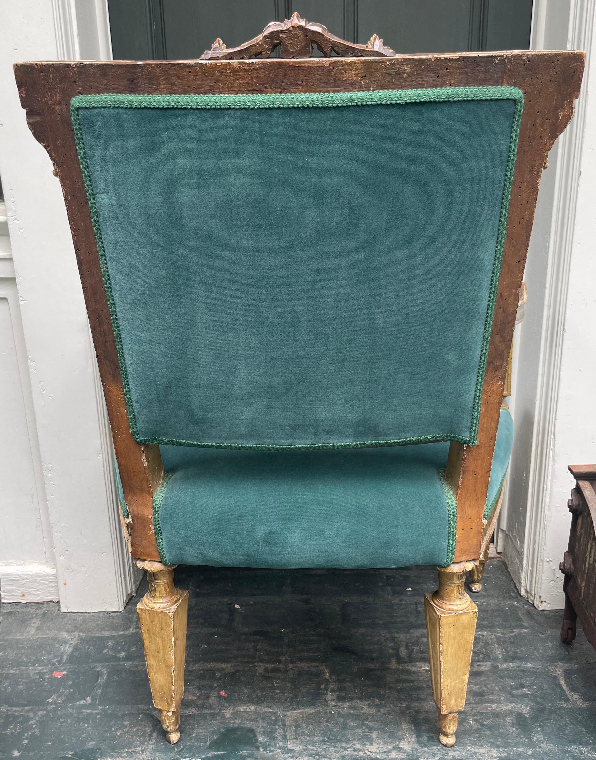 Hand-Carved Large Louis XVI Gilt Carved Open Armchair For Sale