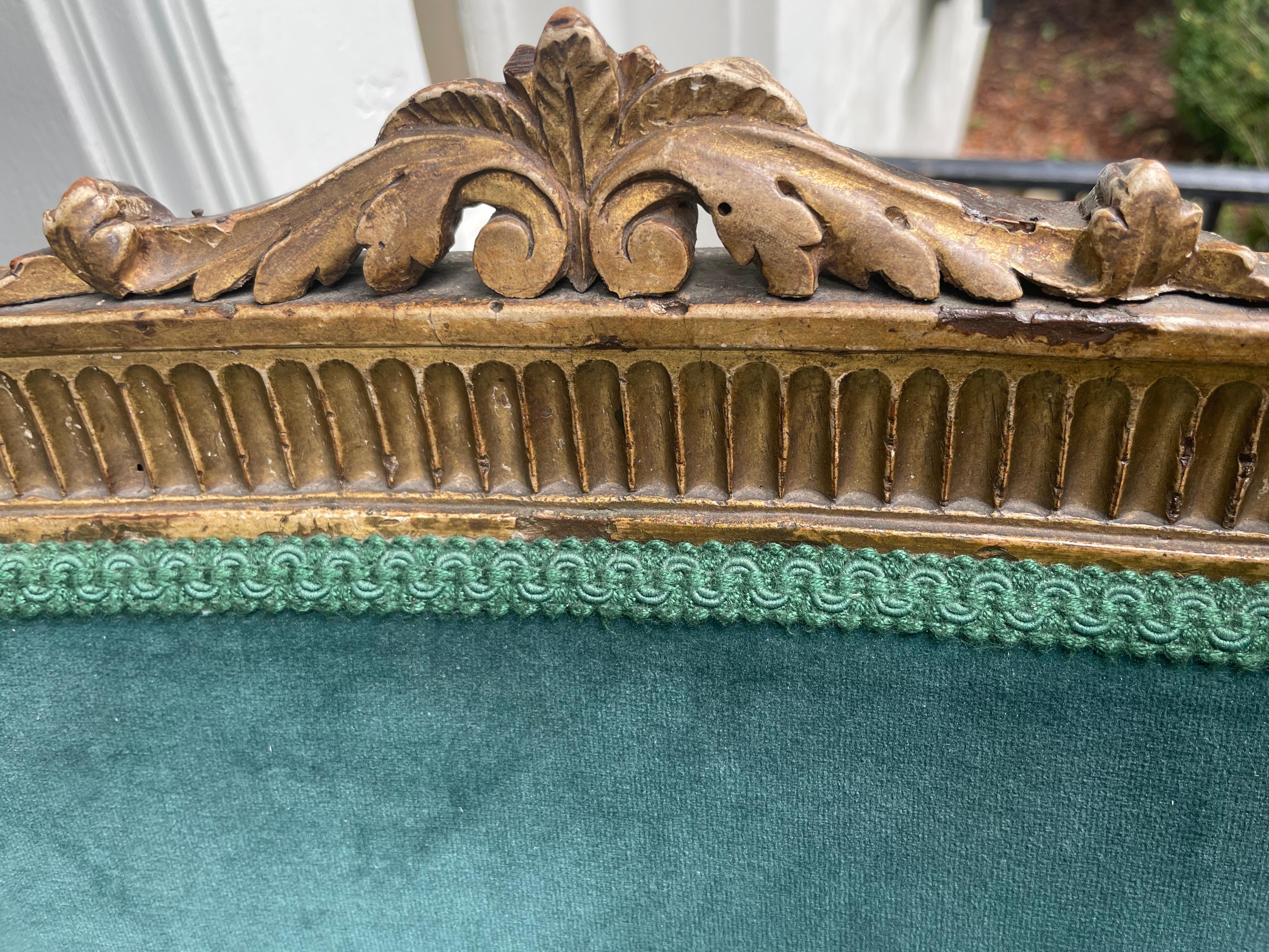 Velvet Large Louis XVI Gilt Carved Open Armchair For Sale