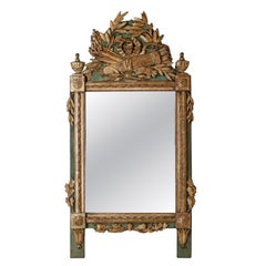 Large Louis XVI Giltwood Mirror with Laurel and Torch Crest, 18th Century