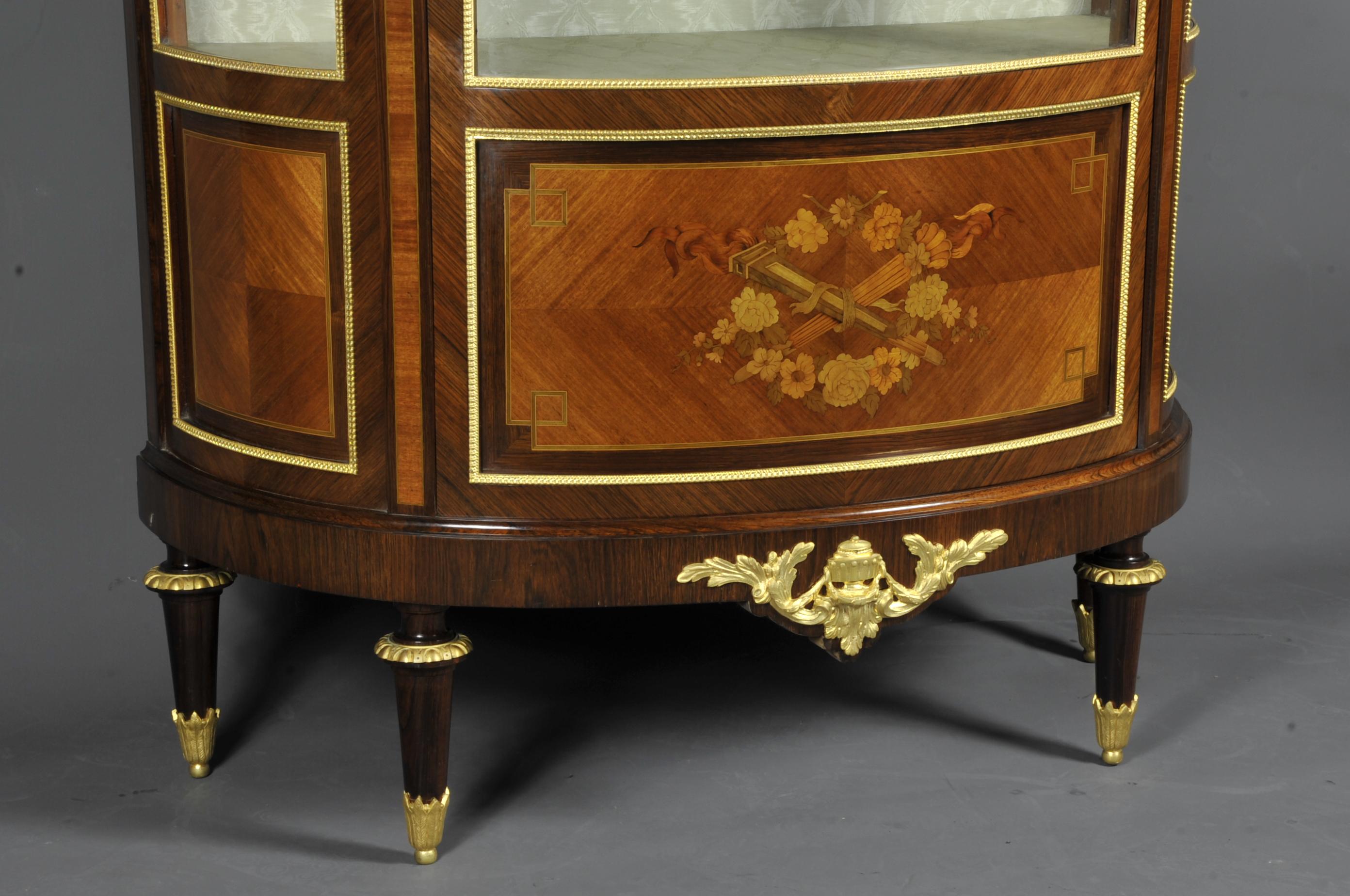 French Large Louis XVI Half-Moon Shaped Showcase in Marquetry and Gilt Bronze For Sale