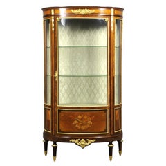 Antique Large Louis XVI Half-Moon Shaped Showcase in Marquetry and Gilt Bronze