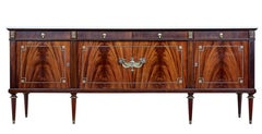 Large Louis XVI Influenced Flame Mahogany Marble Top Sideboard