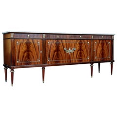 Large Louis XVI Influenced Flame Mahogany Marble Top Sideboard