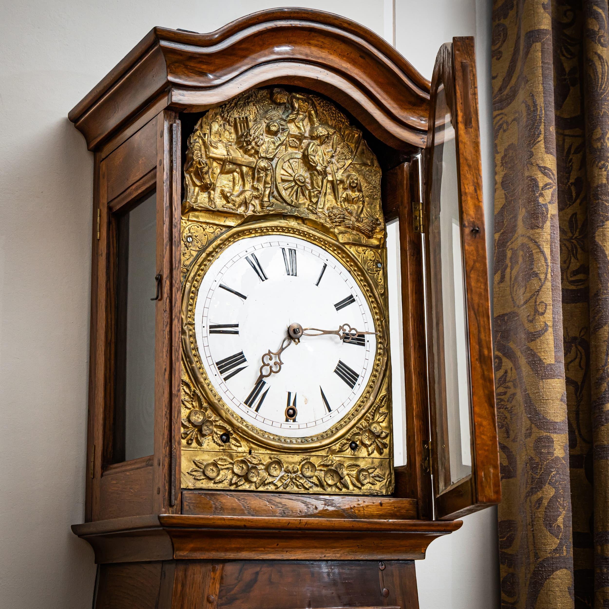 Brass Large Louis XVI Longcase Clock, France, Late 18th Century For Sale