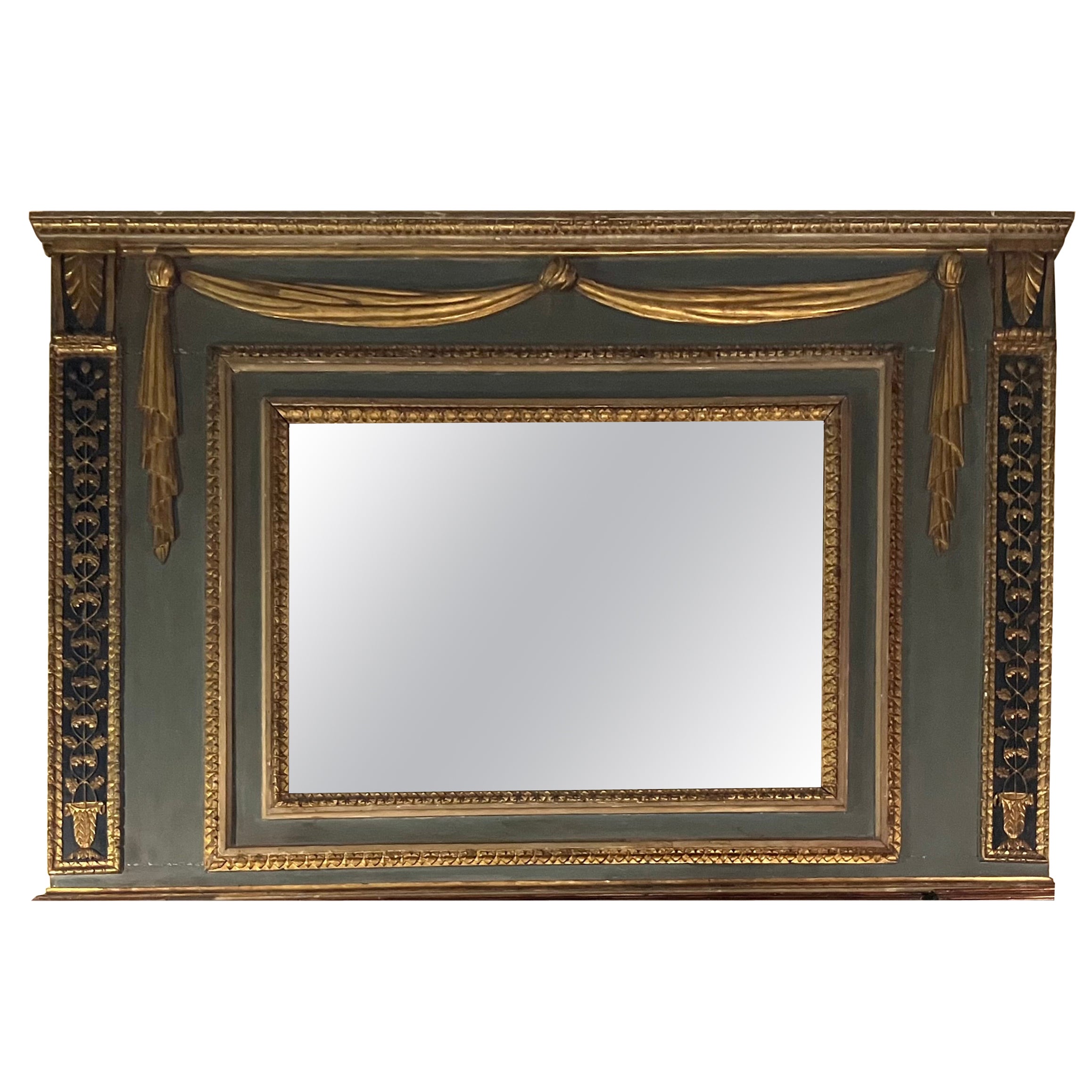 Grand miroir Louis XVI peint et sculpté et doré en vente