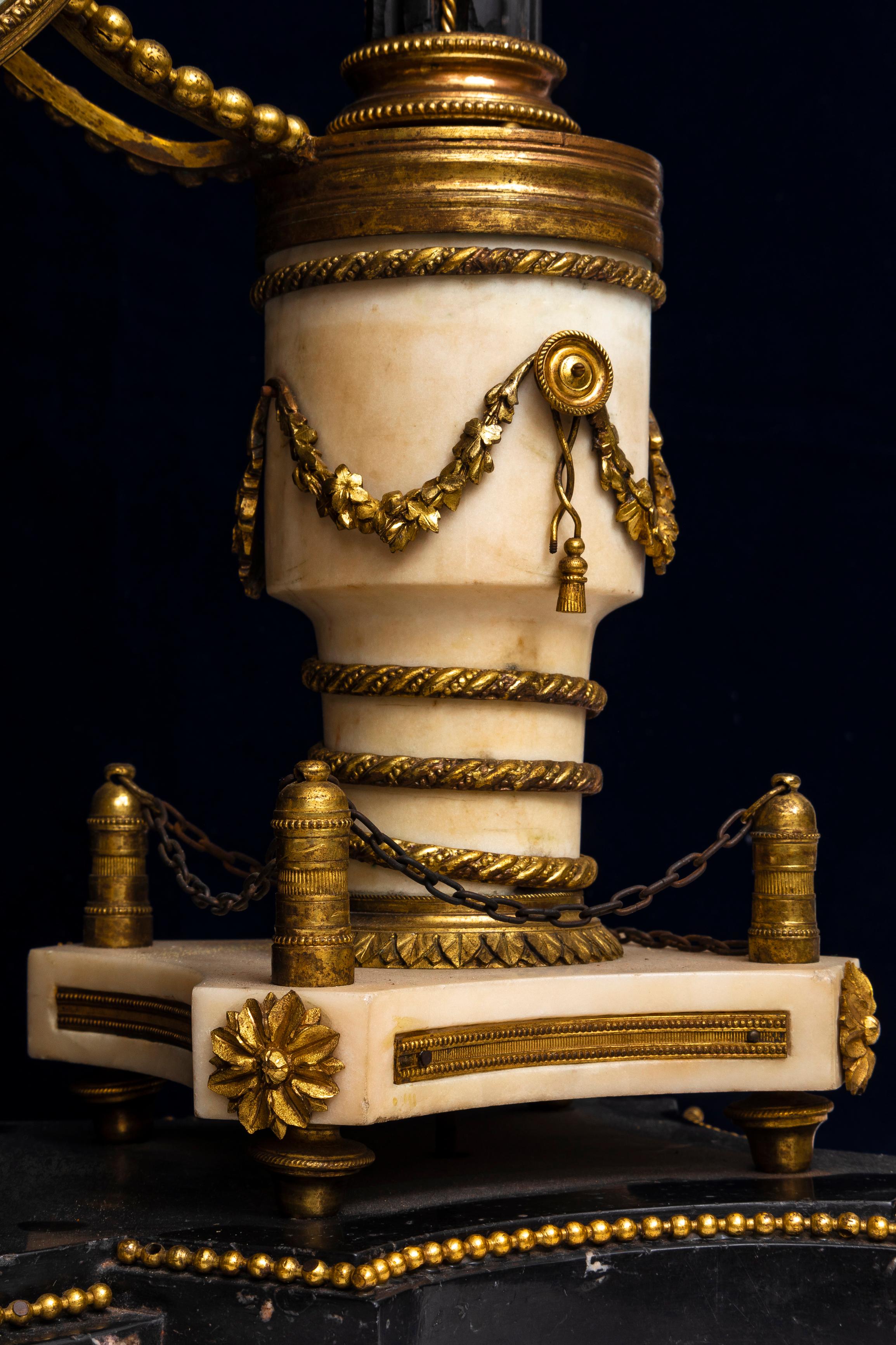 Large Louis XVI Period (18th Century) French Marble & Dore Bronze Portico Clock For Sale 5