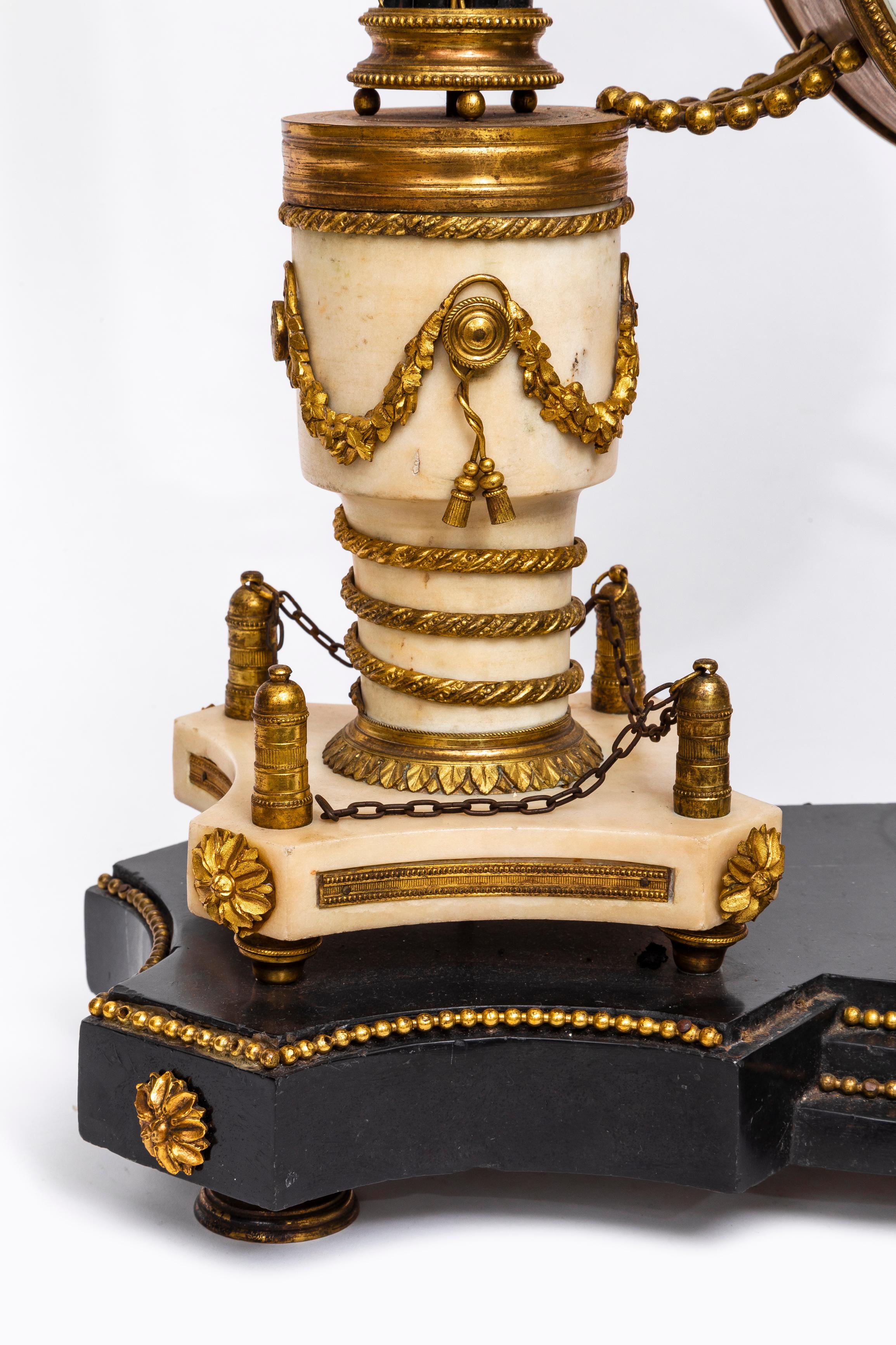 Large Louis XVI Period (18th Century) French Marble & Dore Bronze Portico Clock For Sale 6