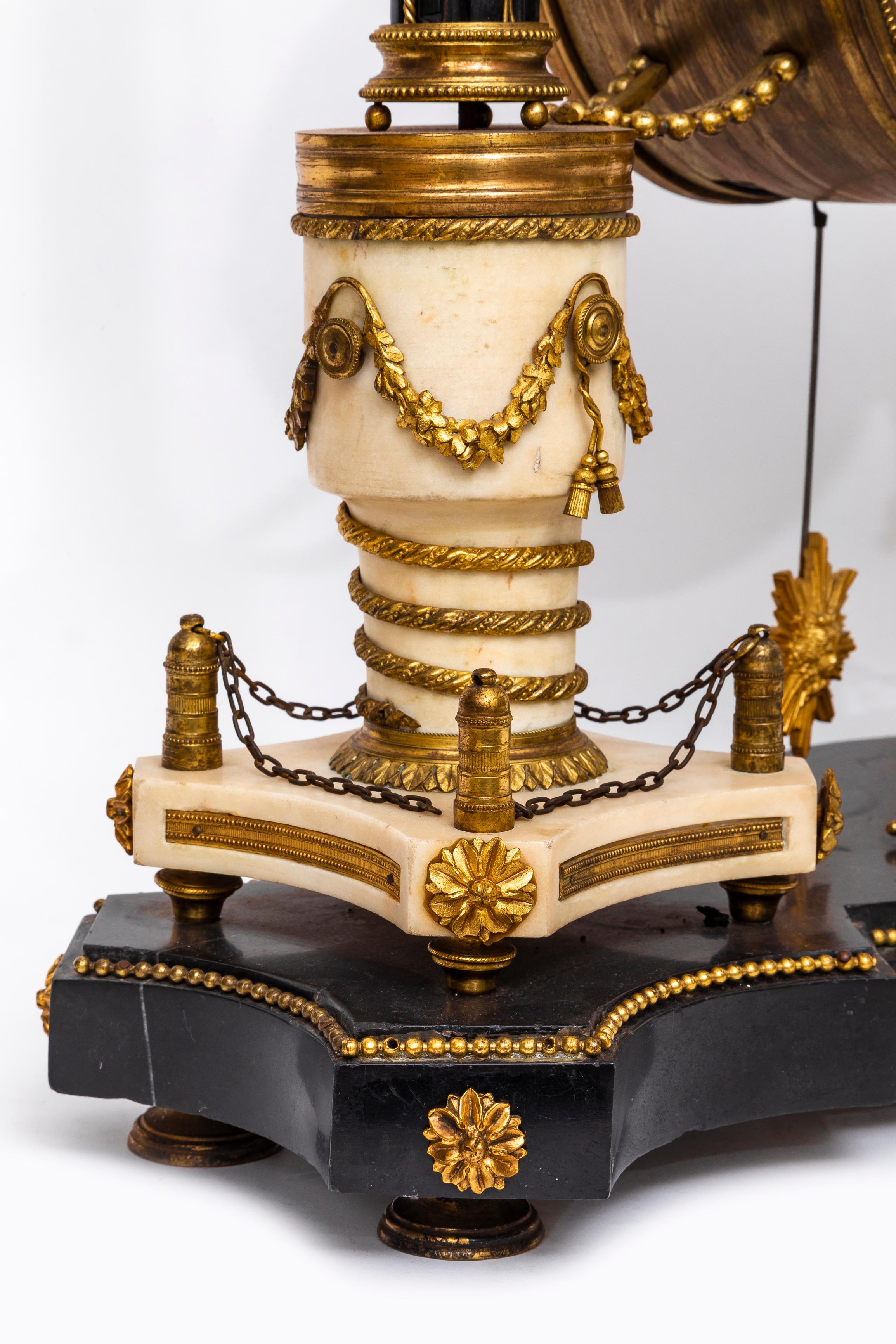 Large Louis XVI Period (18th Century) French Marble & Dore Bronze Portico Clock For Sale 7