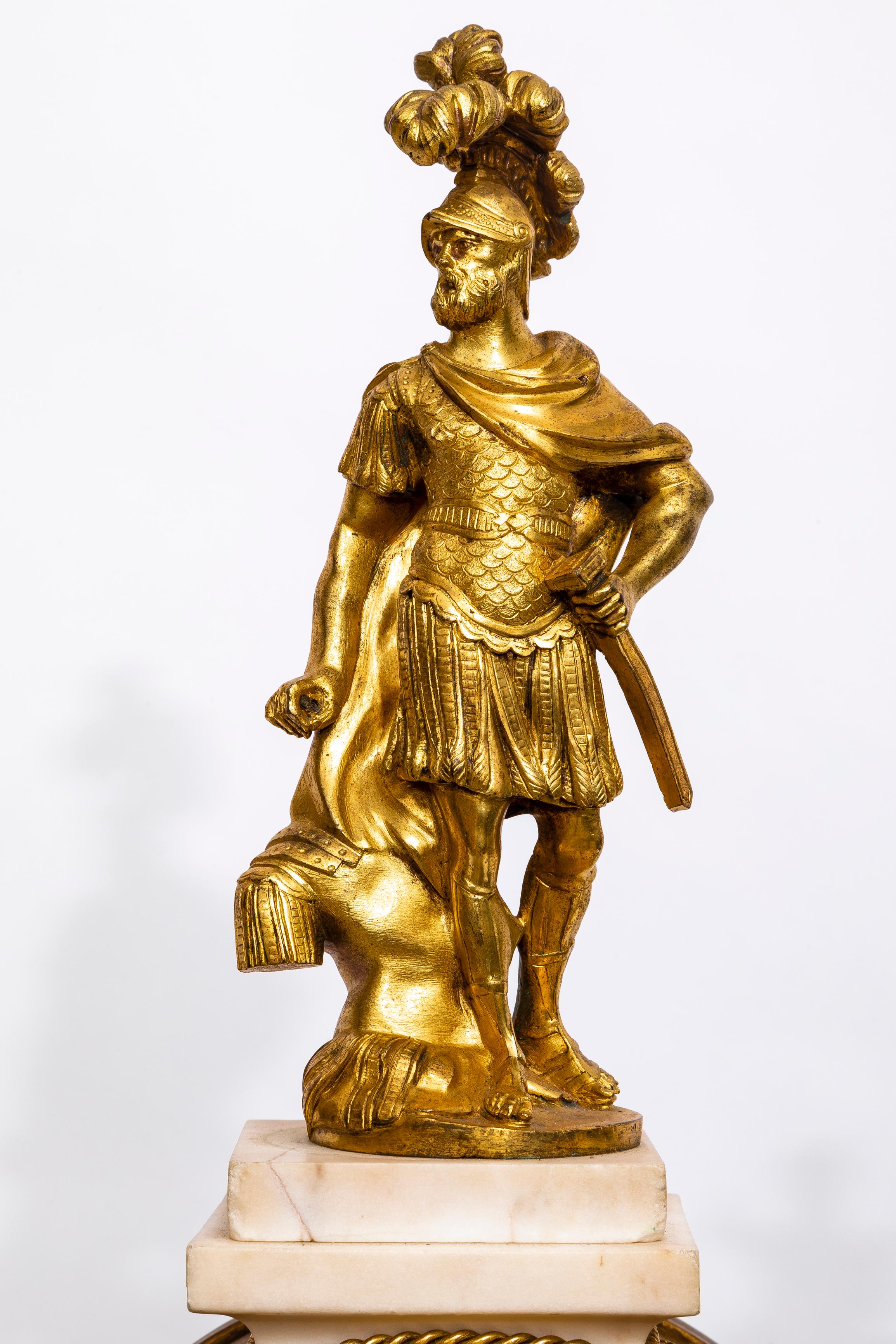 Large Louis XVI Period (18th Century) French Marble & Dore Bronze Portico Clock For Sale 8