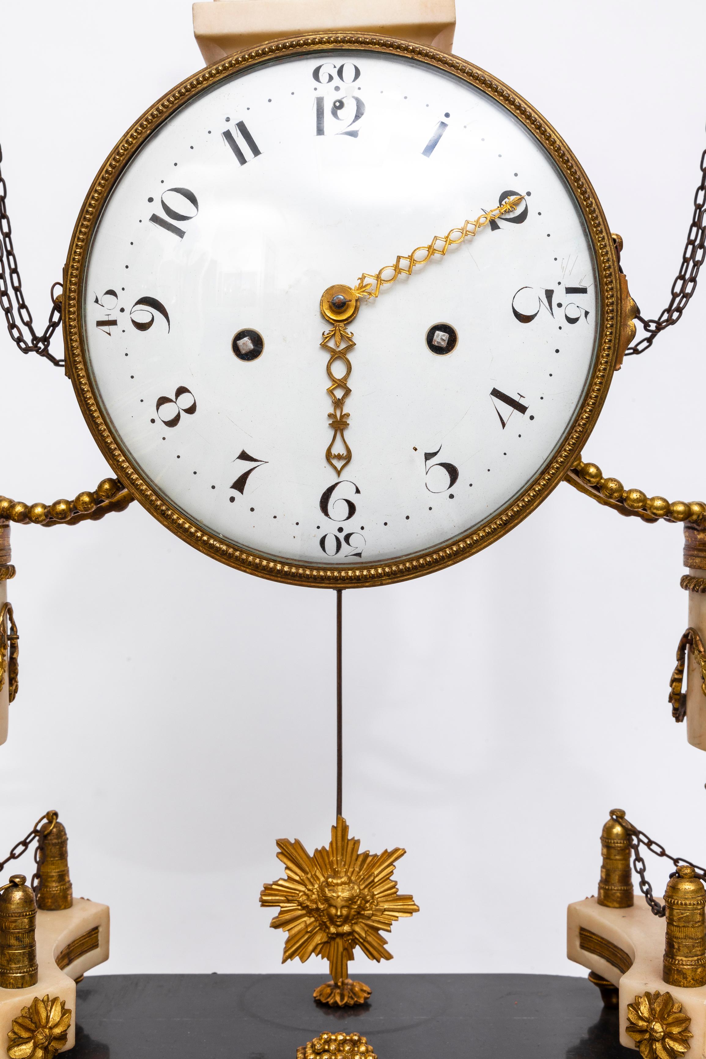 Large Louis XVI Period (18th Century) French Marble & Dore Bronze Portico Clock For Sale 1