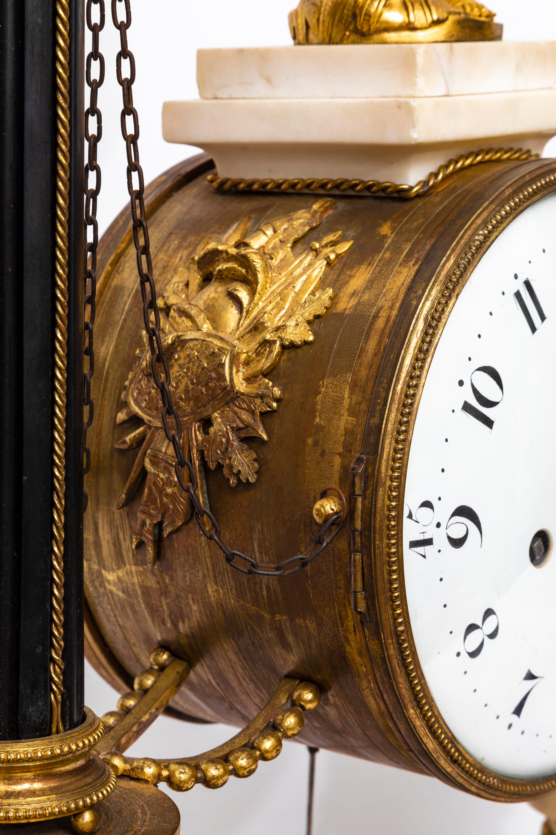 Large Louis XVI Period (18th Century) French Marble & Dore Bronze Portico Clock For Sale 2