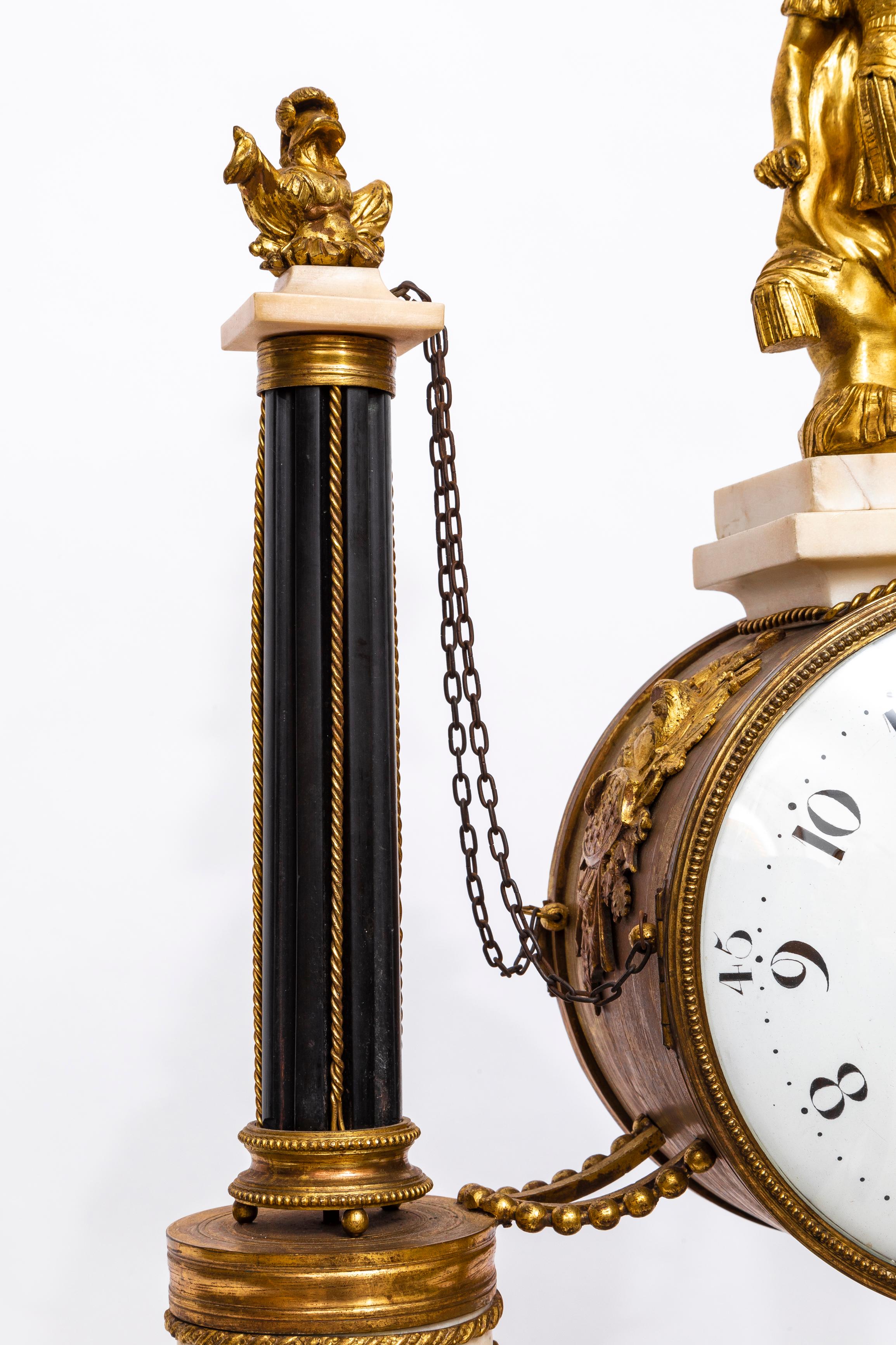 Large Louis XVI Period (18th Century) French Marble & Dore Bronze Portico Clock For Sale 4