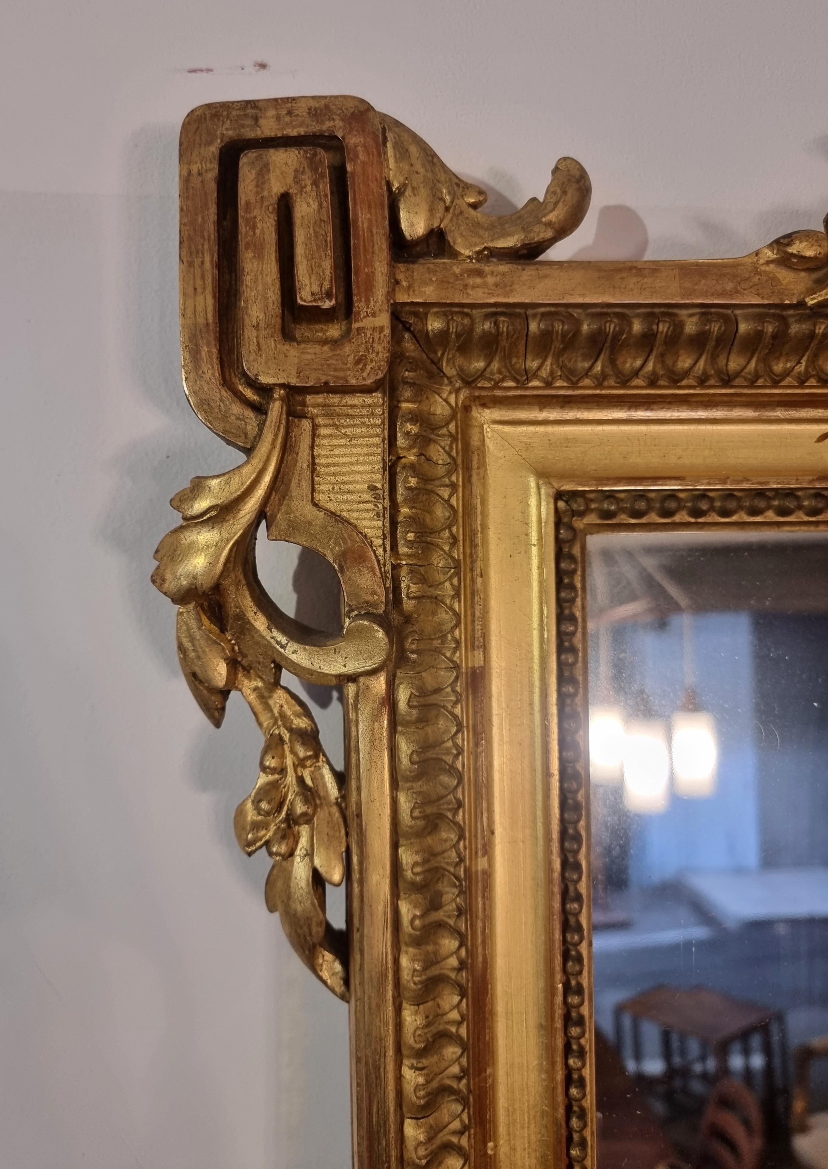 Grand miroir d'époque Louis XVI, bois doré, fin du XVIIIe siècle en vente 1
