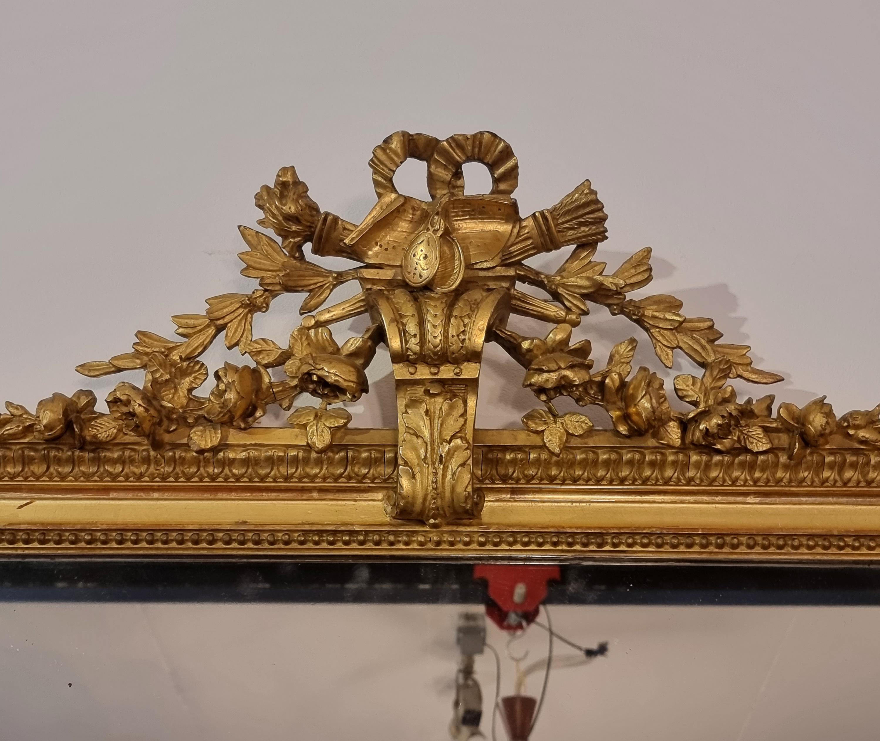 Large Louis XVI Period Mirror, Golden Wood, Late 18th For Sale 4
