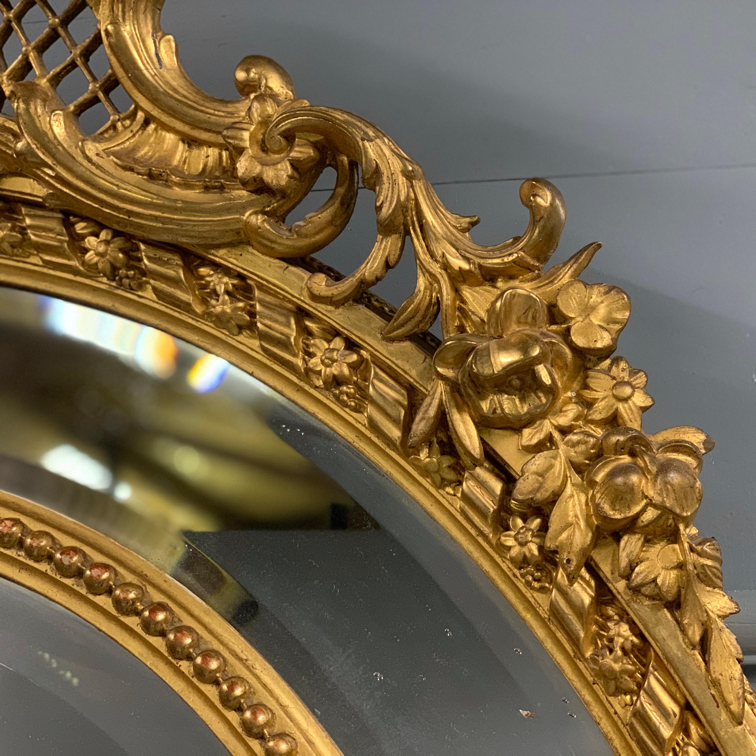 Large Louis XVI Style 19th French Oval Gilt Bevelled Mirror In Good Condition In Uppingham, Rutland