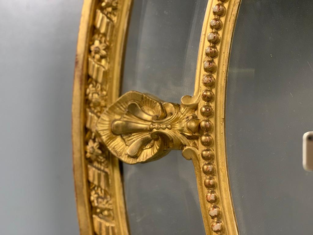 19th Century Large Louis XVI Style 19th French Oval Gilt Bevelled Mirror