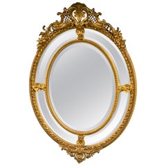 Large Louis XVI Style 19th French Oval Gilt Bevelled Mirror