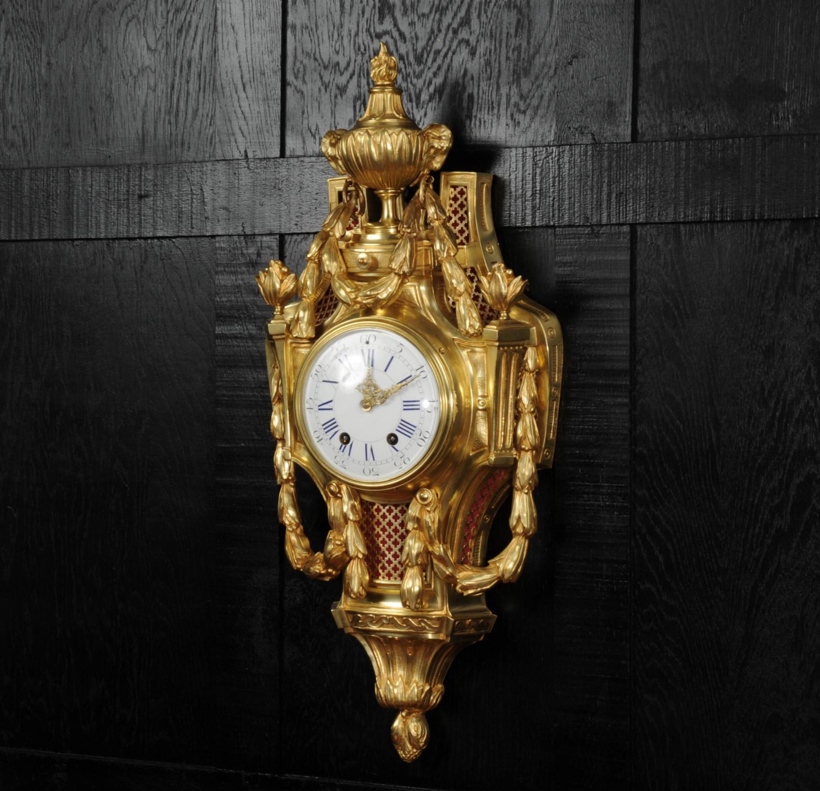 British Large Louis XVI Style Antique French Cartel Wall Clock