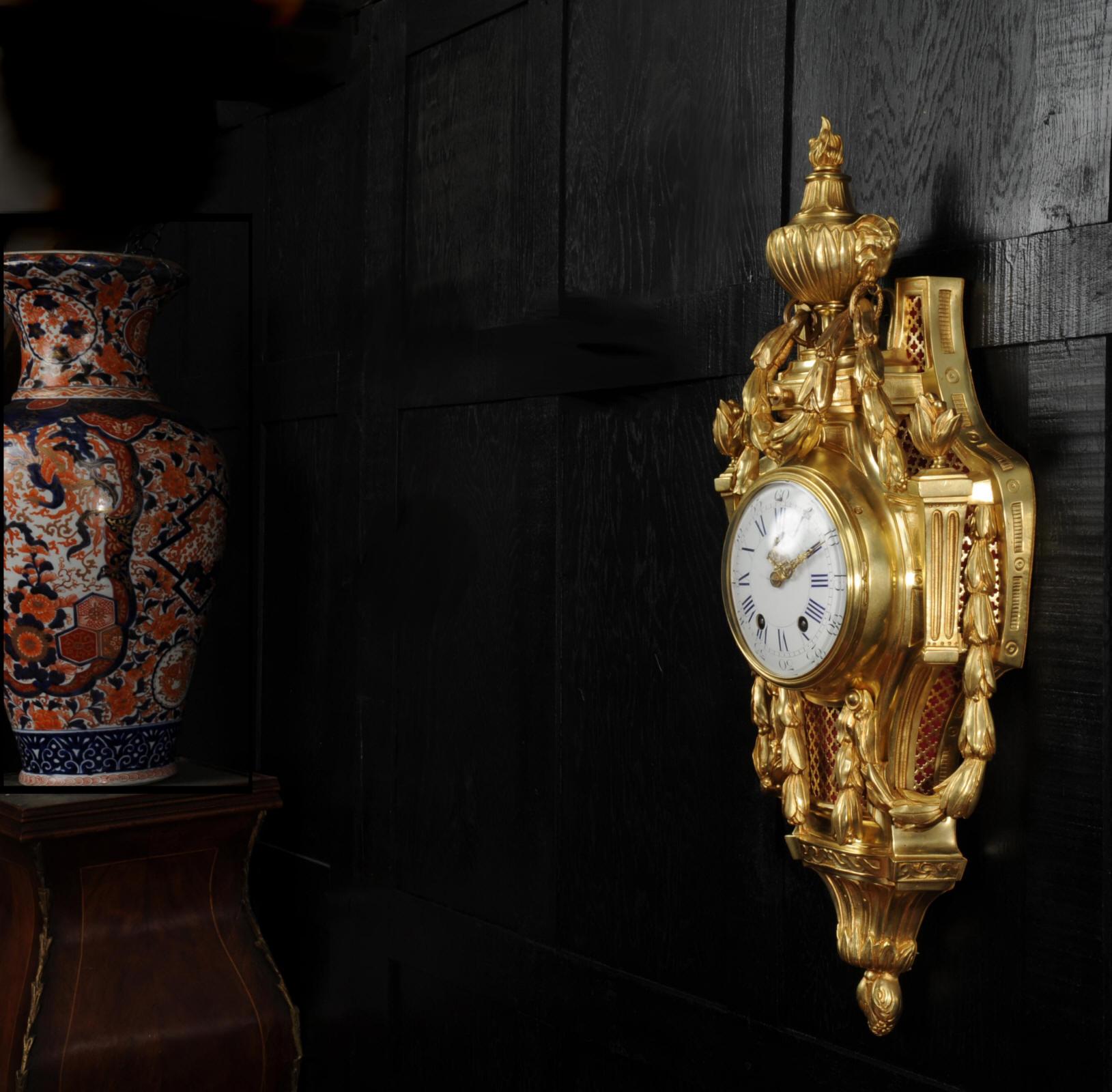 Gilt Large Louis XVI Style Antique French Cartel Wall Clock