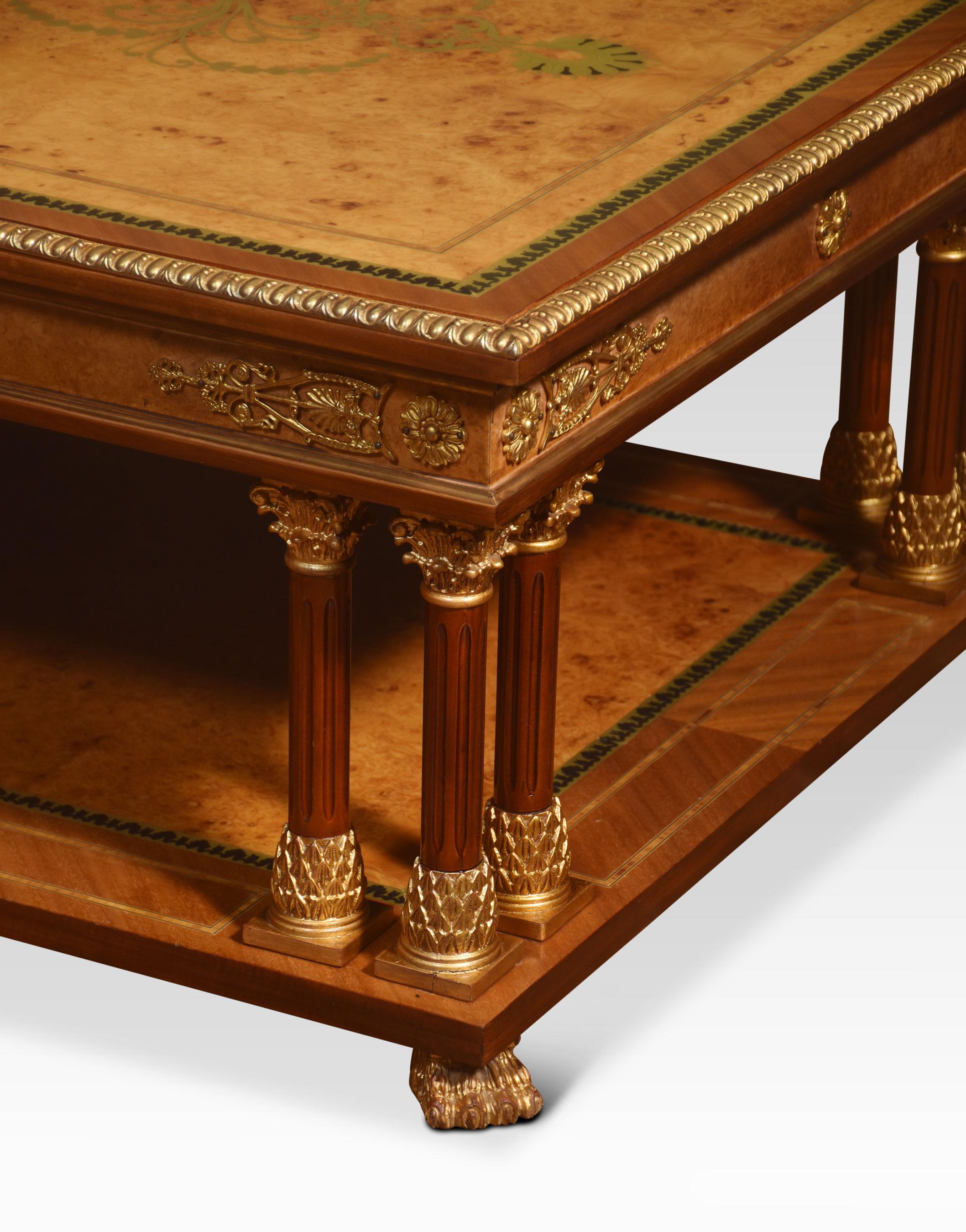 British Large Louis XVI style brass inlaid coffee table For Sale
