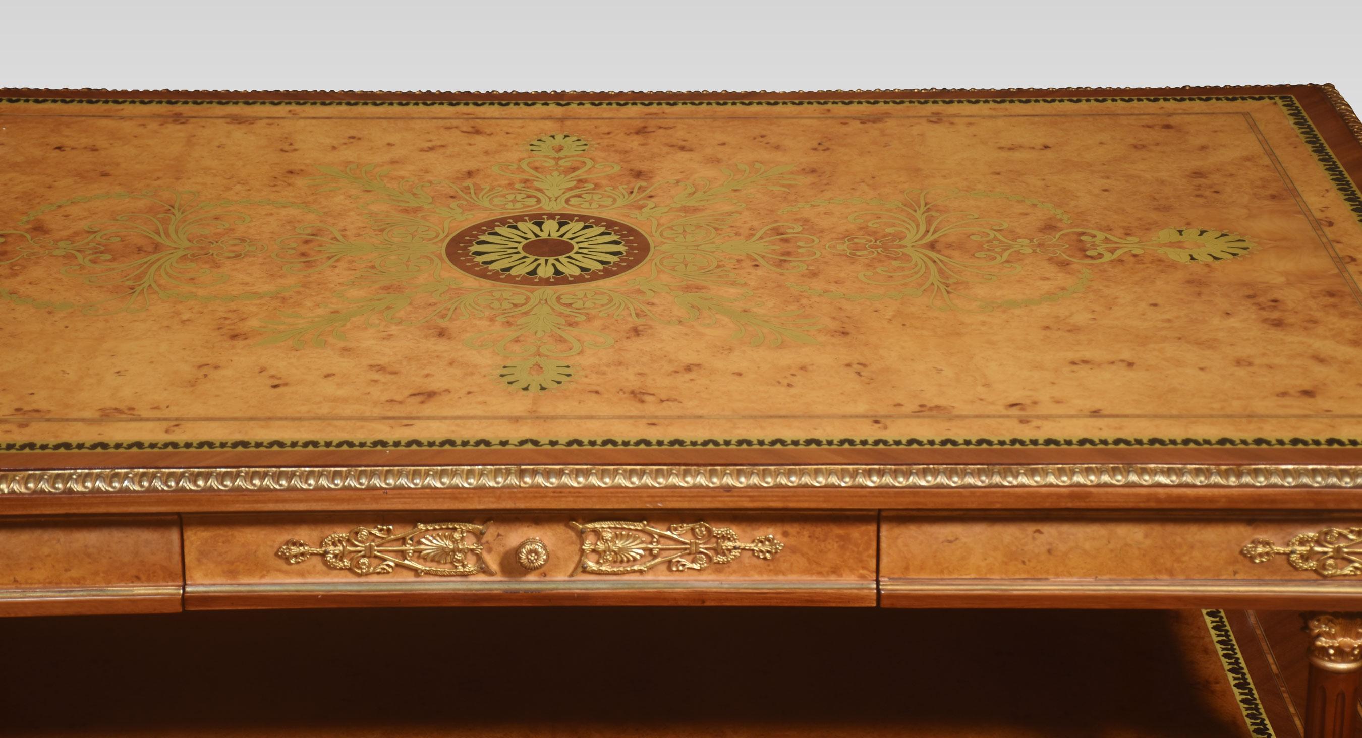 Walnut Large Louis XVI style brass inlaid coffee table For Sale