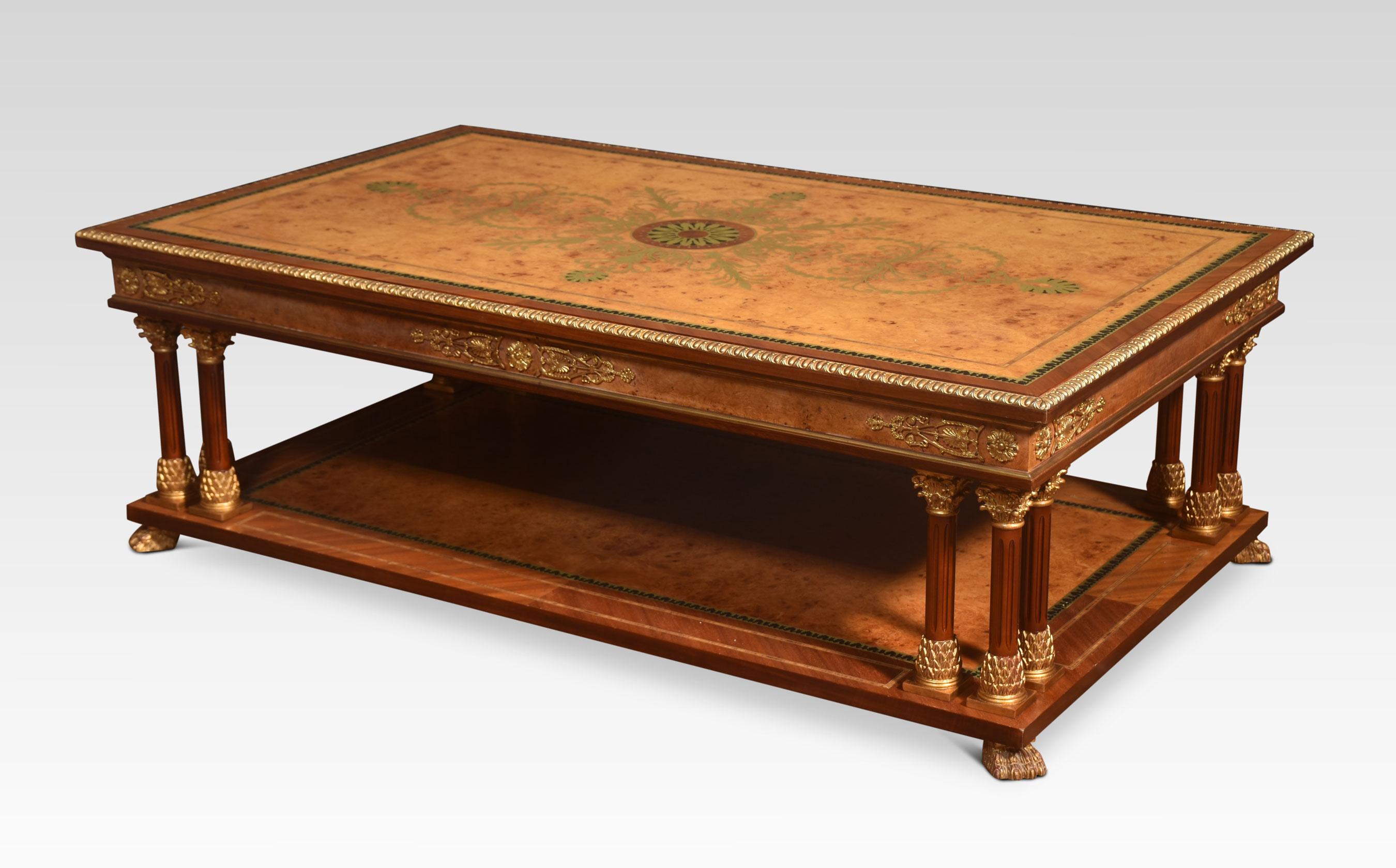 Large Louis XVI style brass inlaid coffee table For Sale 2