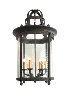 Large Louis XVI Style Bronze and Iron 6-light Hanging Lantern