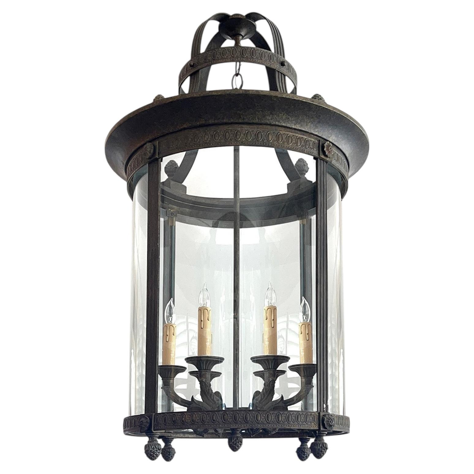 Large Louis XVI Style Bronze and Iron 6-light Hanging Lantern