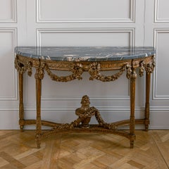 Large Louis XVI Style Demi Lune Console by La Maison London with a Portoro top