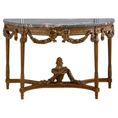 Large Louis XVI Style Demi Lune Console by La Maison London with a Portoro top