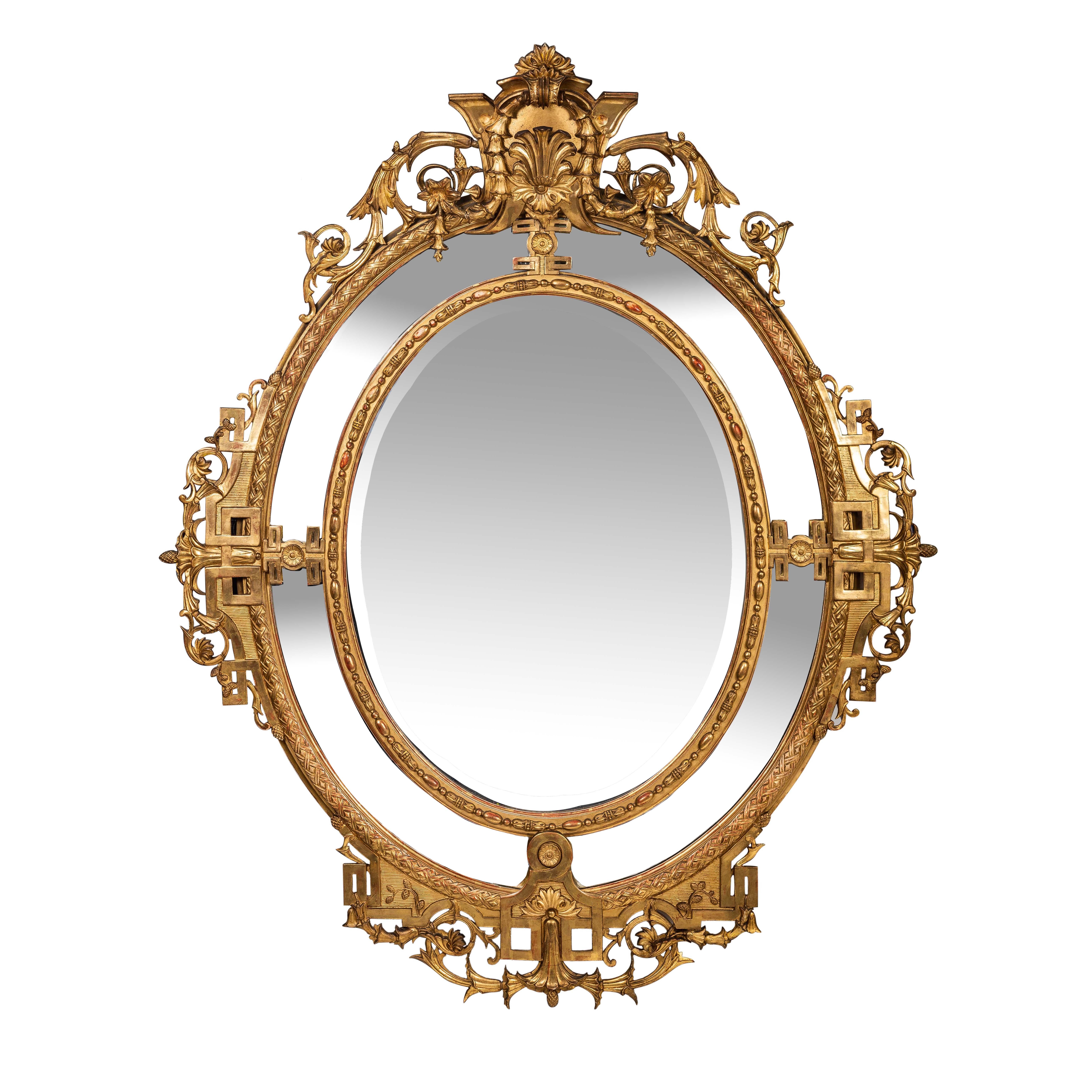 Large Louis XVI Style Double Framed Giltwood Mirror France, 19th Century In Good Condition For Sale In West Palm Beach, FL