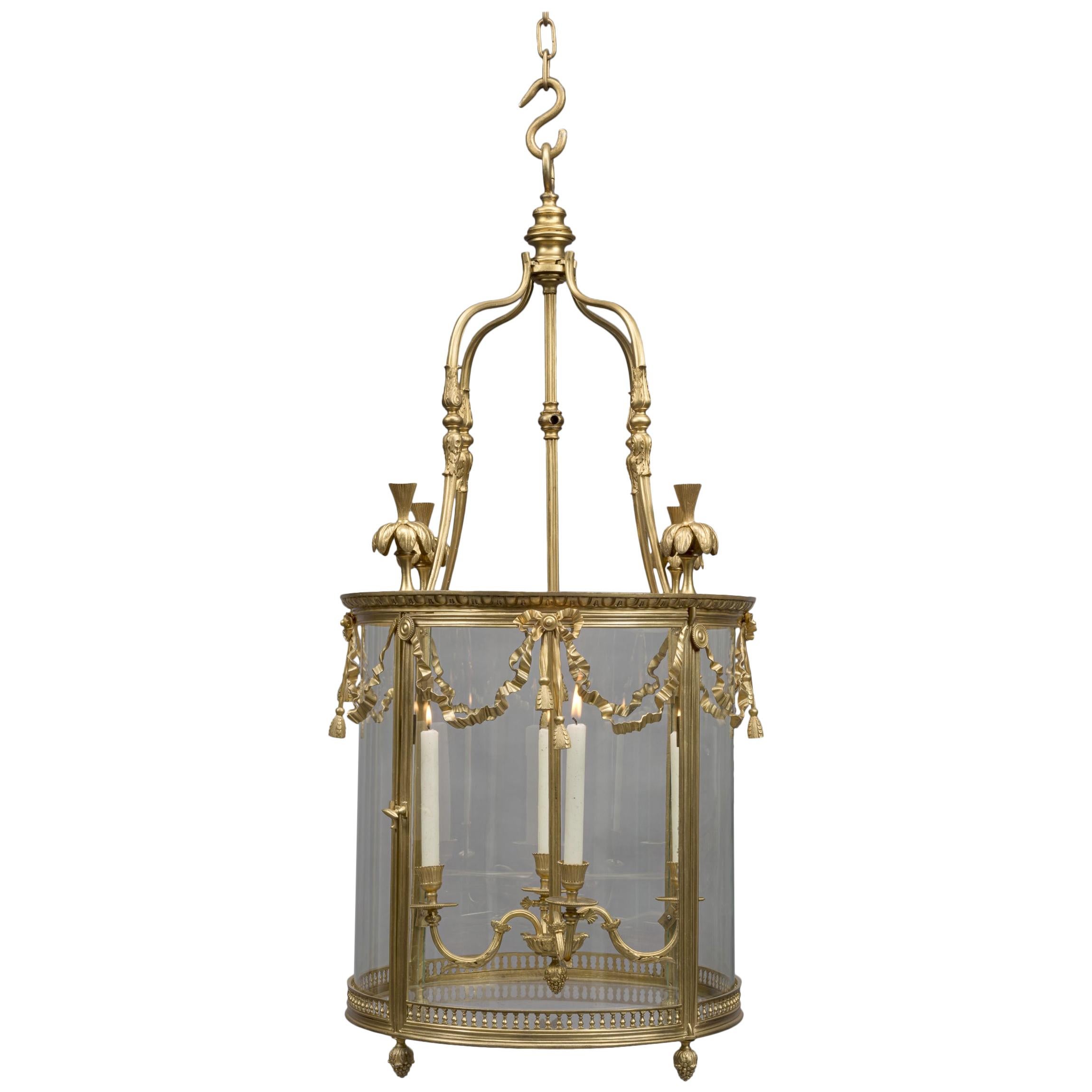 Large Louis XVI Style Four-Light Lantern For Sale