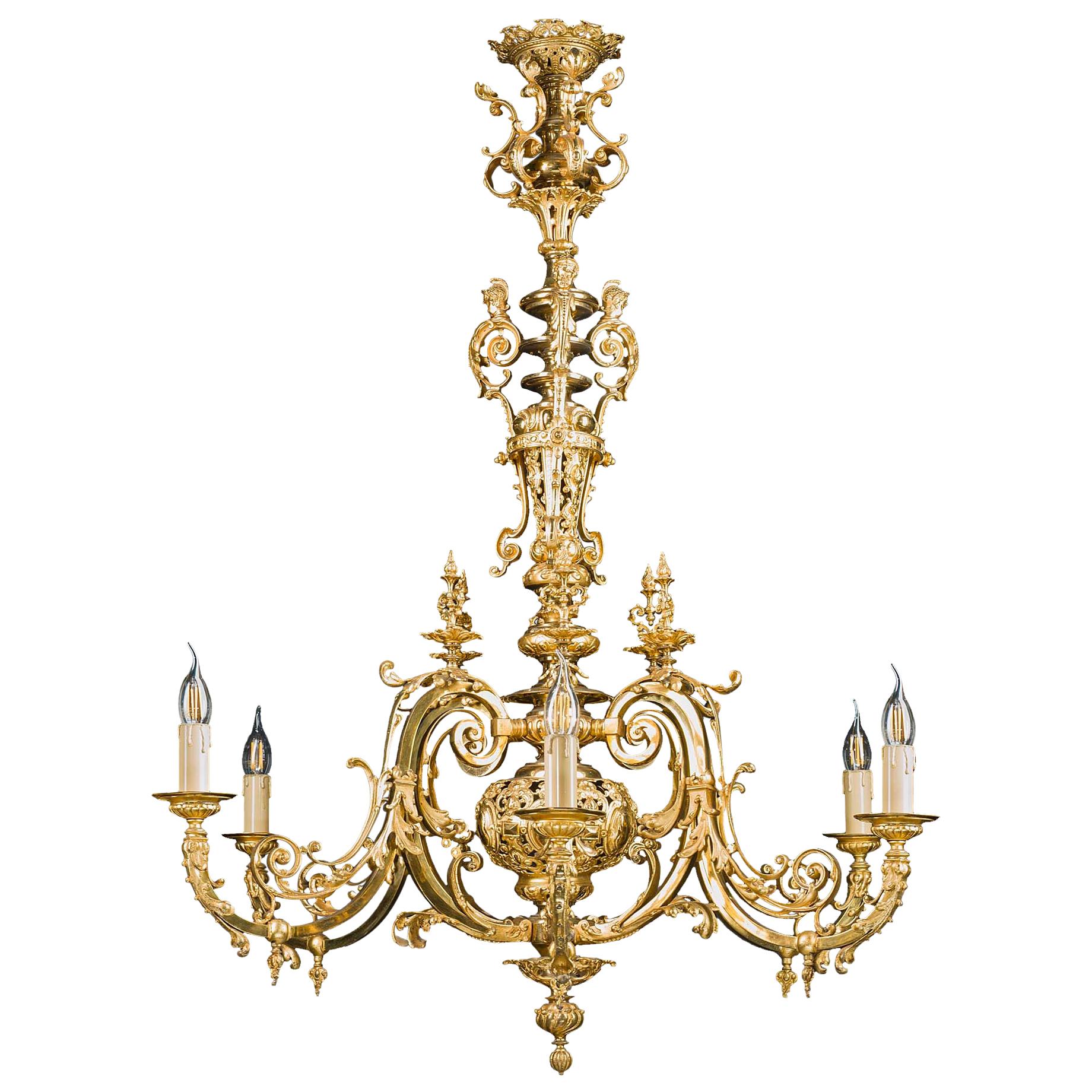 Large Louis XVI Style French 19th Century Gilt Chandelier