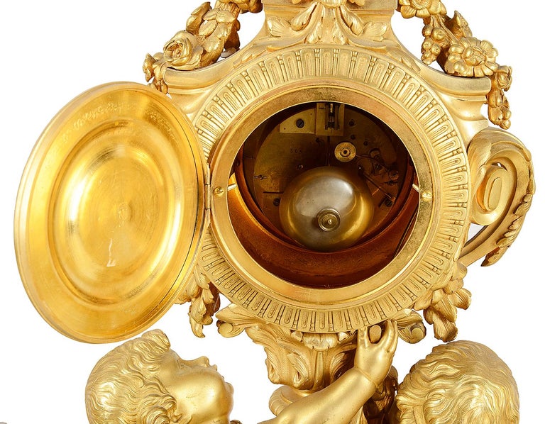Large Louis XVI Style Gilded Clock Garniture For Sale at 1stDibs