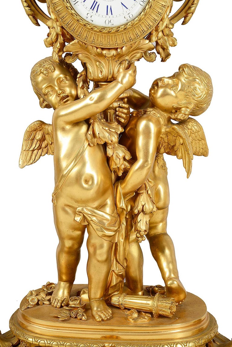 Large Louis XVI Style Gilded Clock Garniture For Sale at 1stDibs