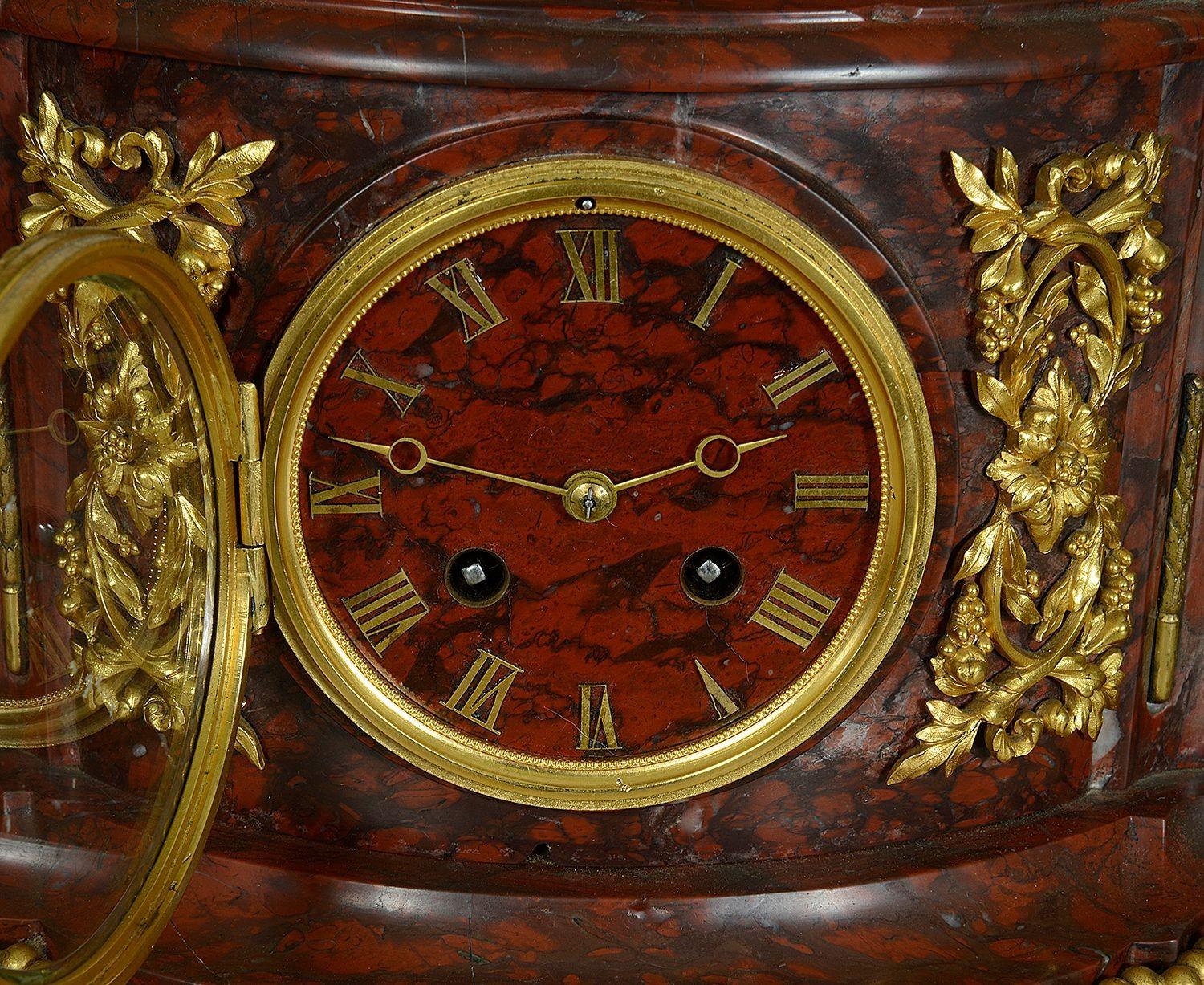 Large Louis XVI style gilded clock set, C19th In Good Condition For Sale In Brighton, Sussex