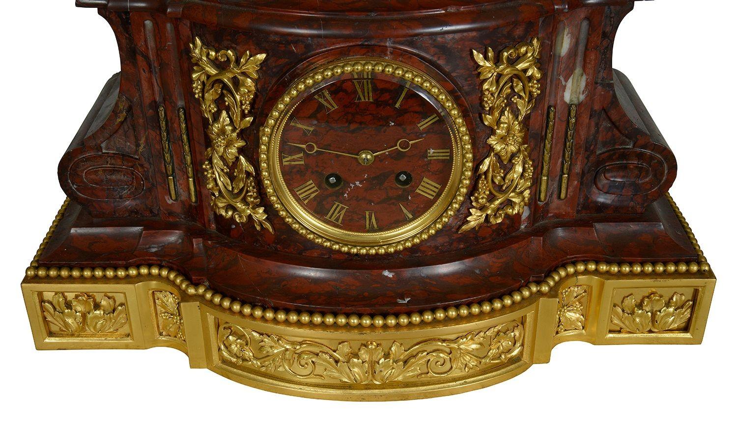 19th Century Large Louis XVI style gilded clock set, C19th For Sale