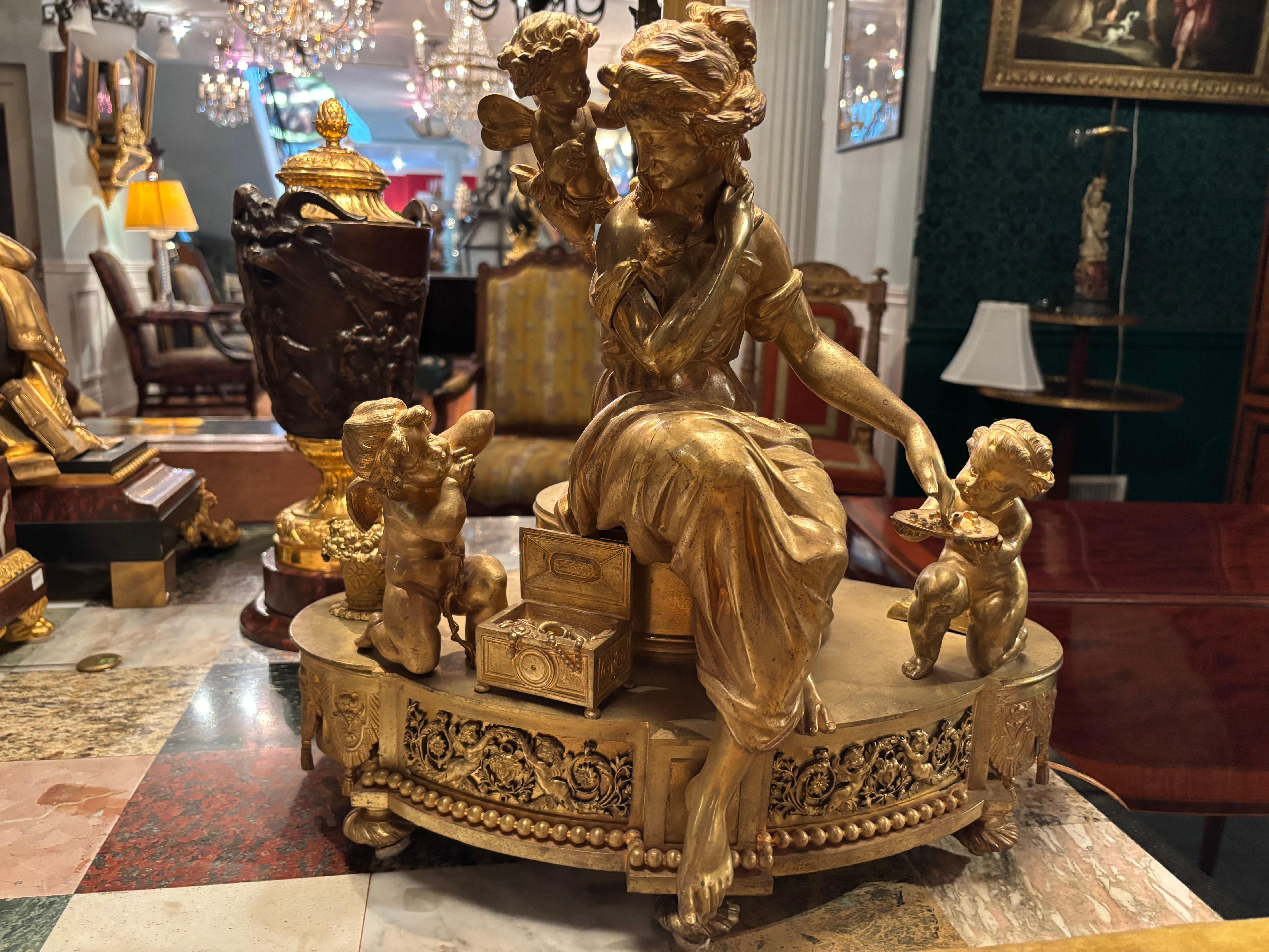 Large Louis XVI Style Gilt Bronze Figural Lamp For Sale 4
