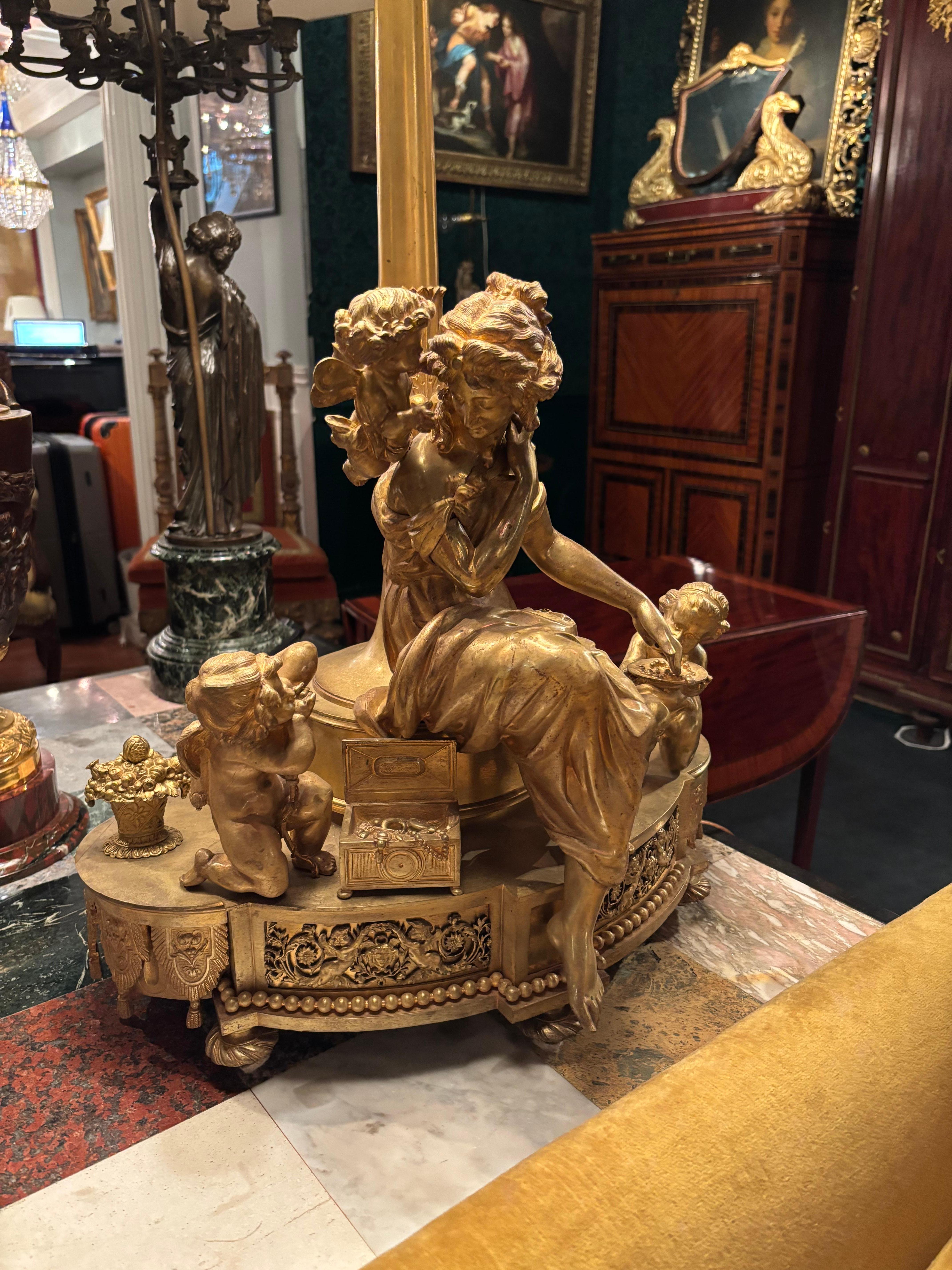 Large Louis XVI Style Gilt Bronze Figural Lamp For Sale 5