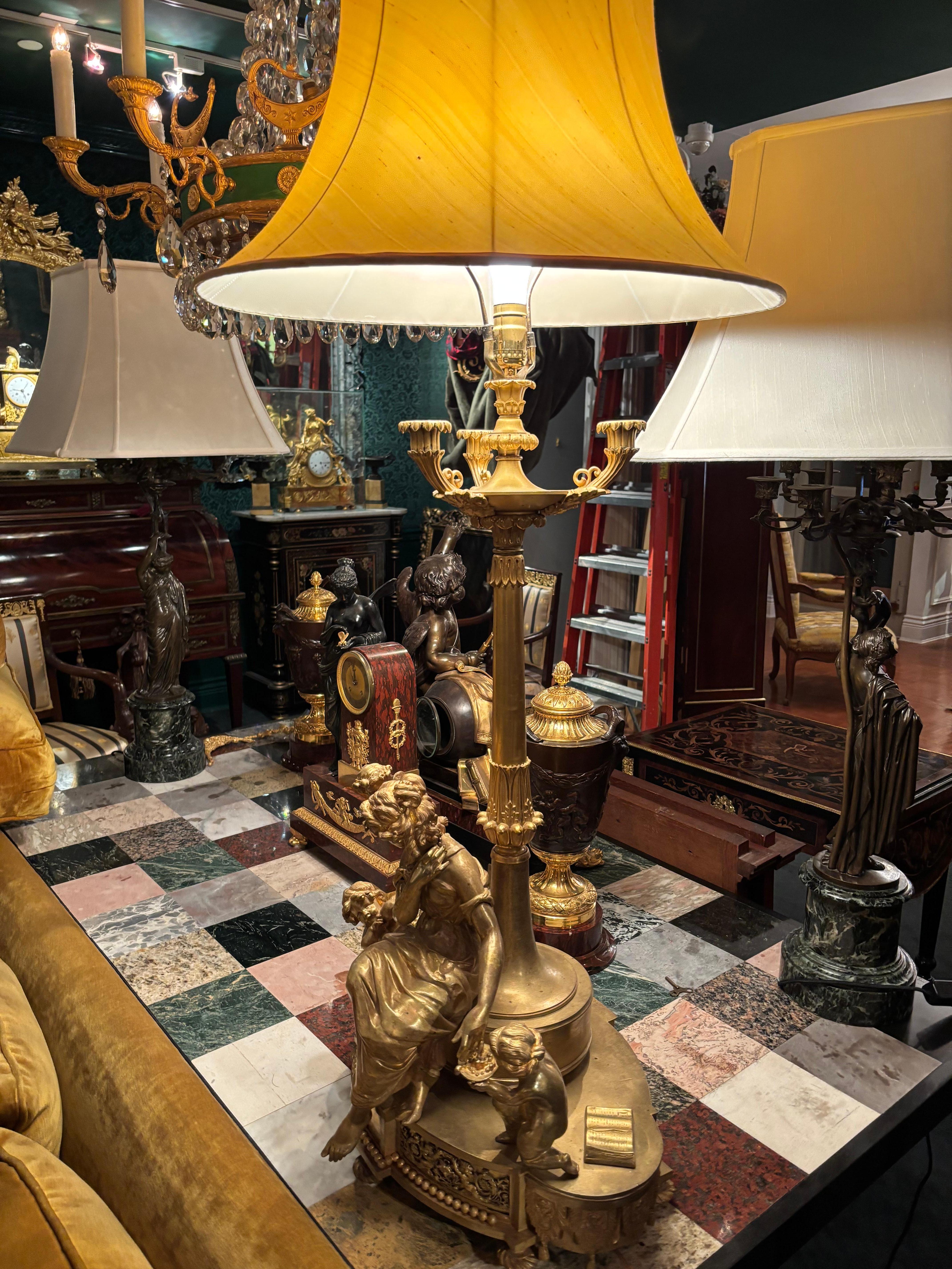 Large Louis XVI Style Gilt Bronze Figural Lamp For Sale 6