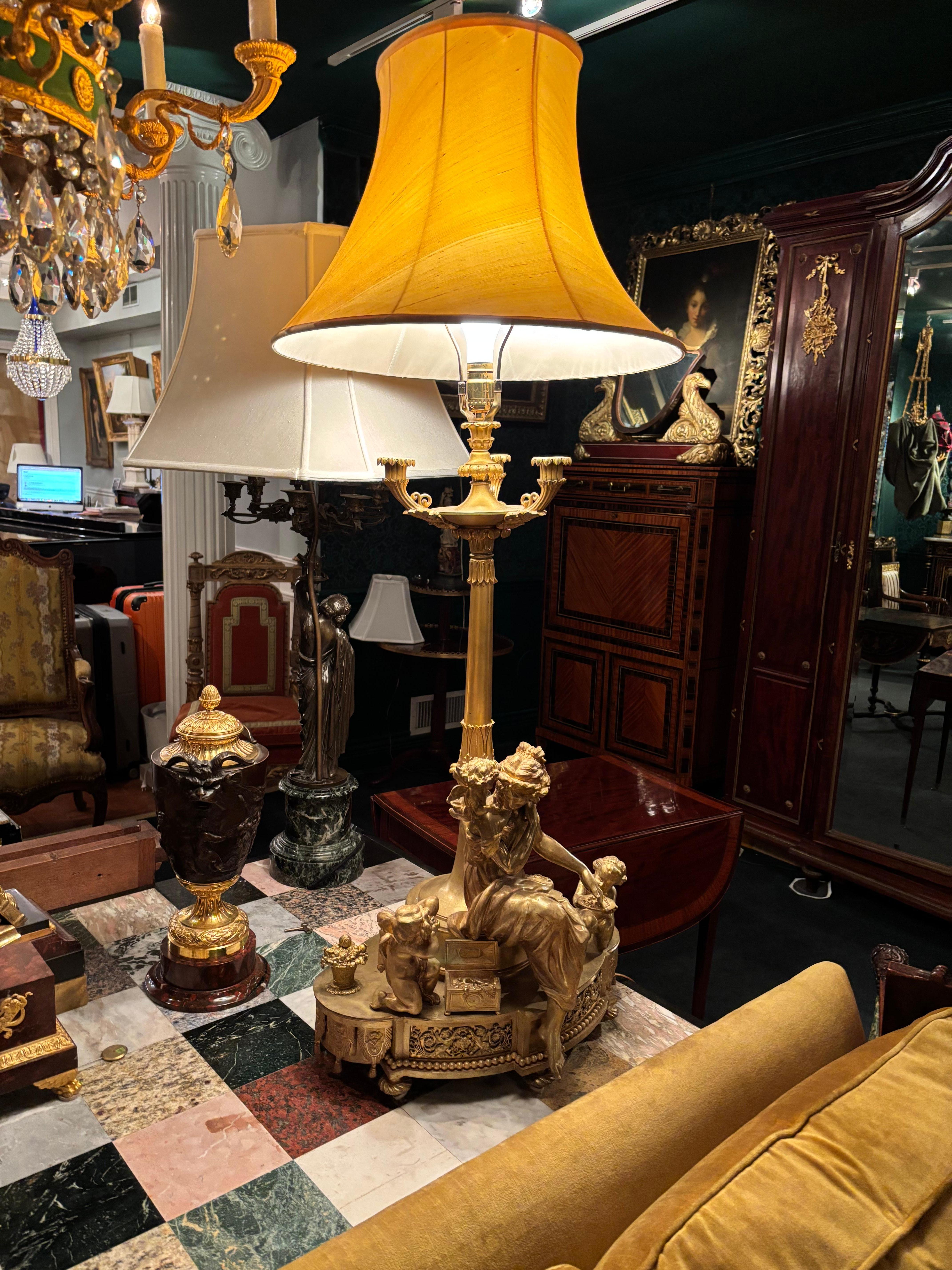 Large Louis XVI Style Gilt Bronze Figural Lamp For Sale 7