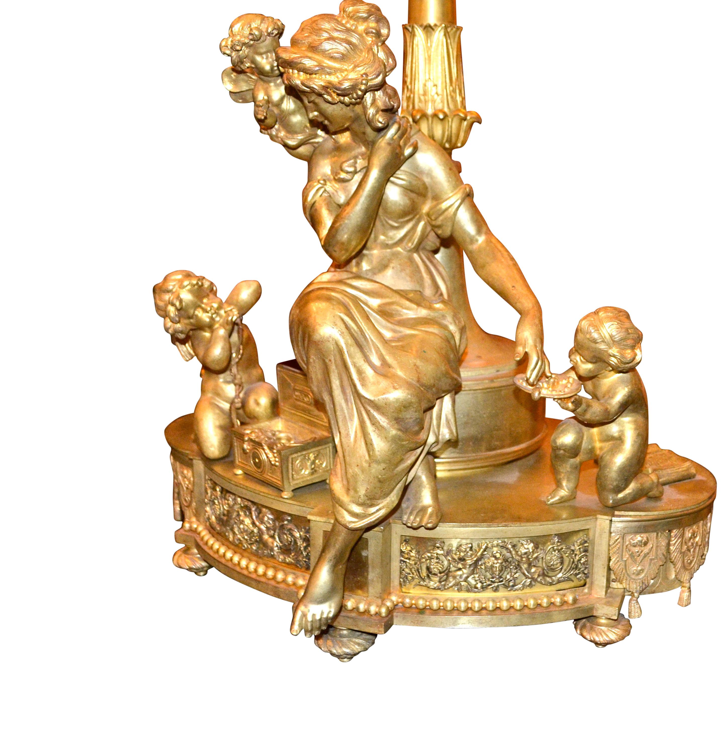 Cast Large Louis XVI Style Gilt Bronze Figural Lamp For Sale