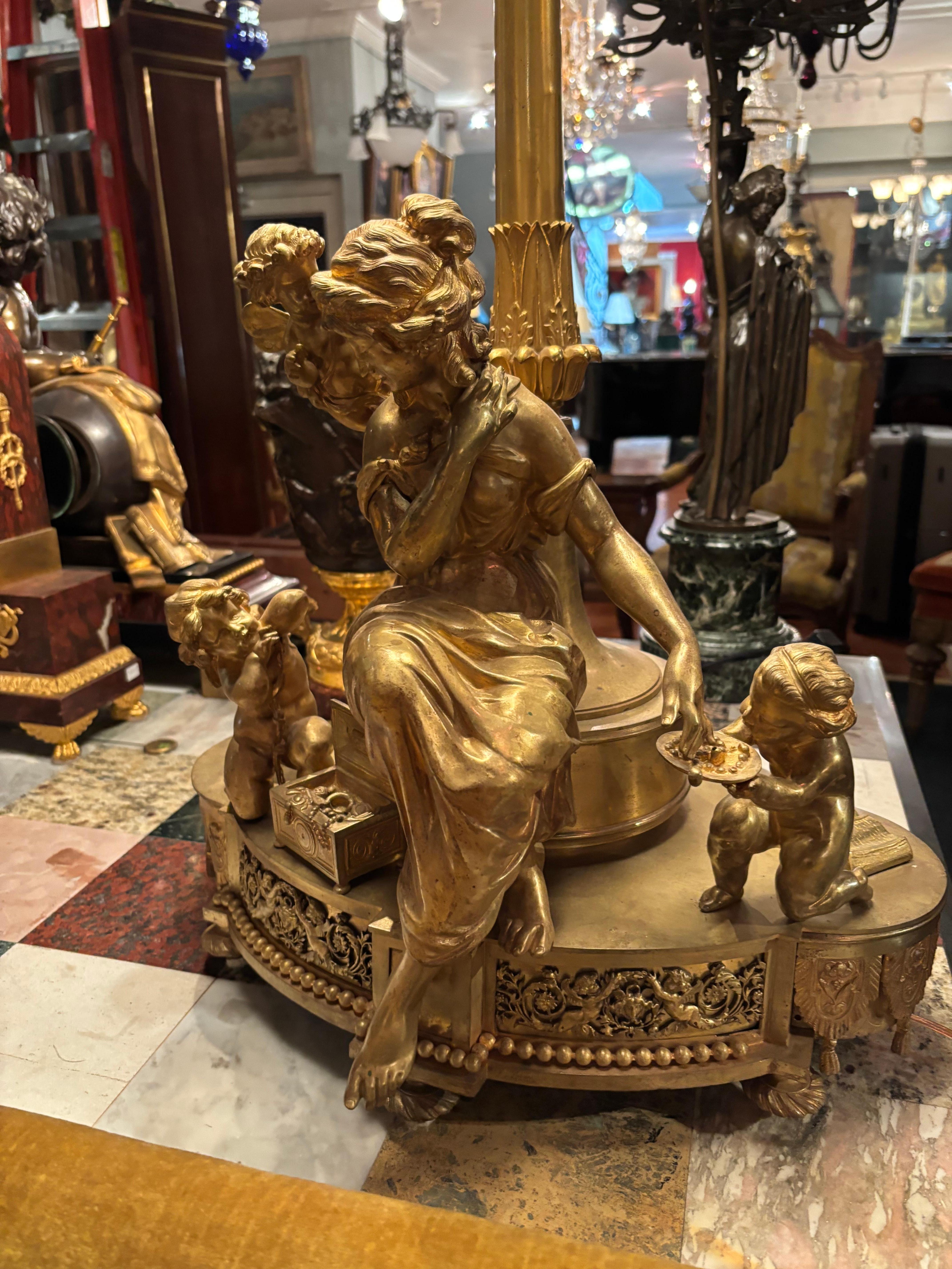 Large Louis XVI Style Gilt Bronze Figural Lamp For Sale 1
