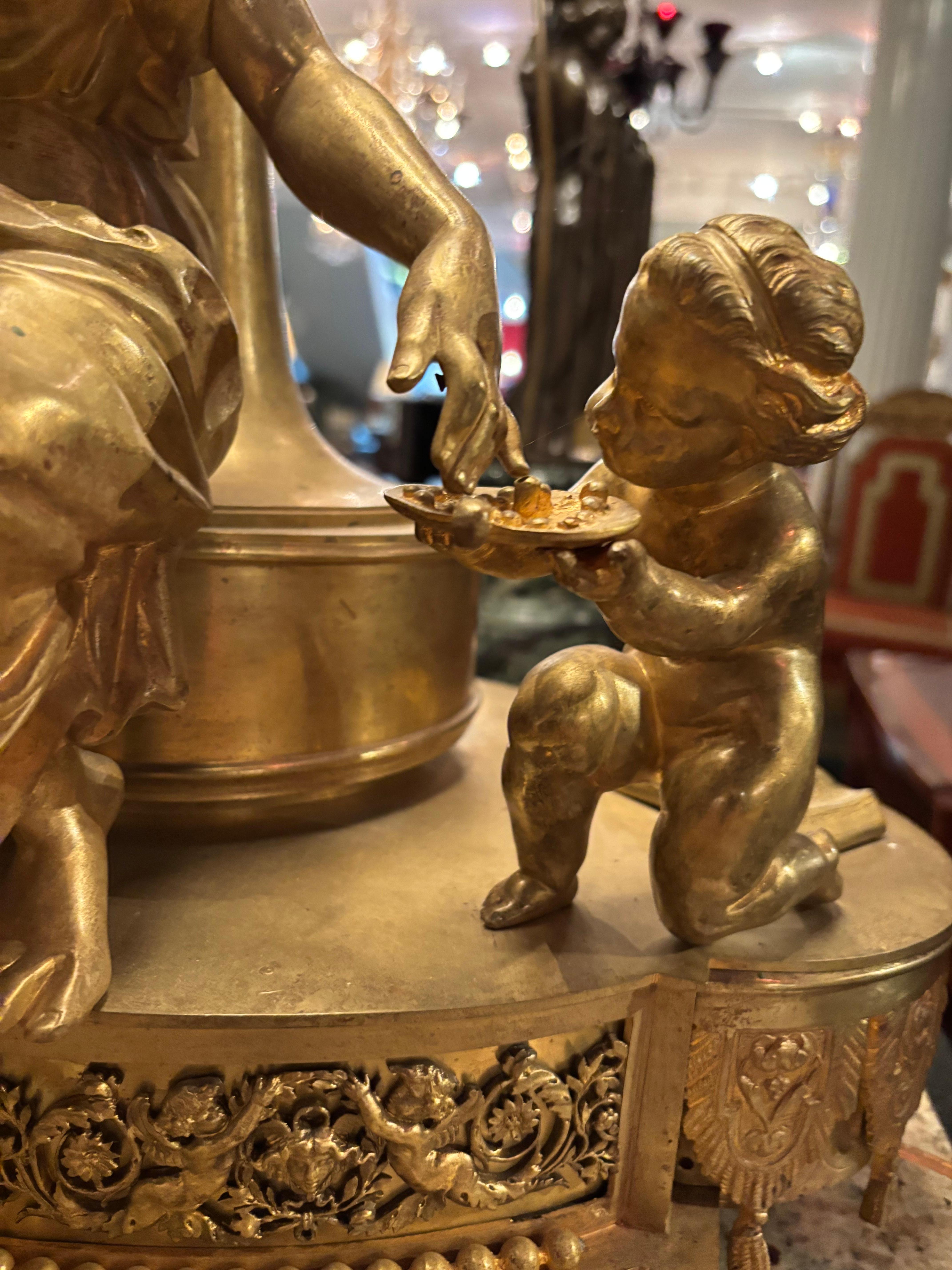 Large Louis XVI Style Gilt Bronze Figural Lamp For Sale 2