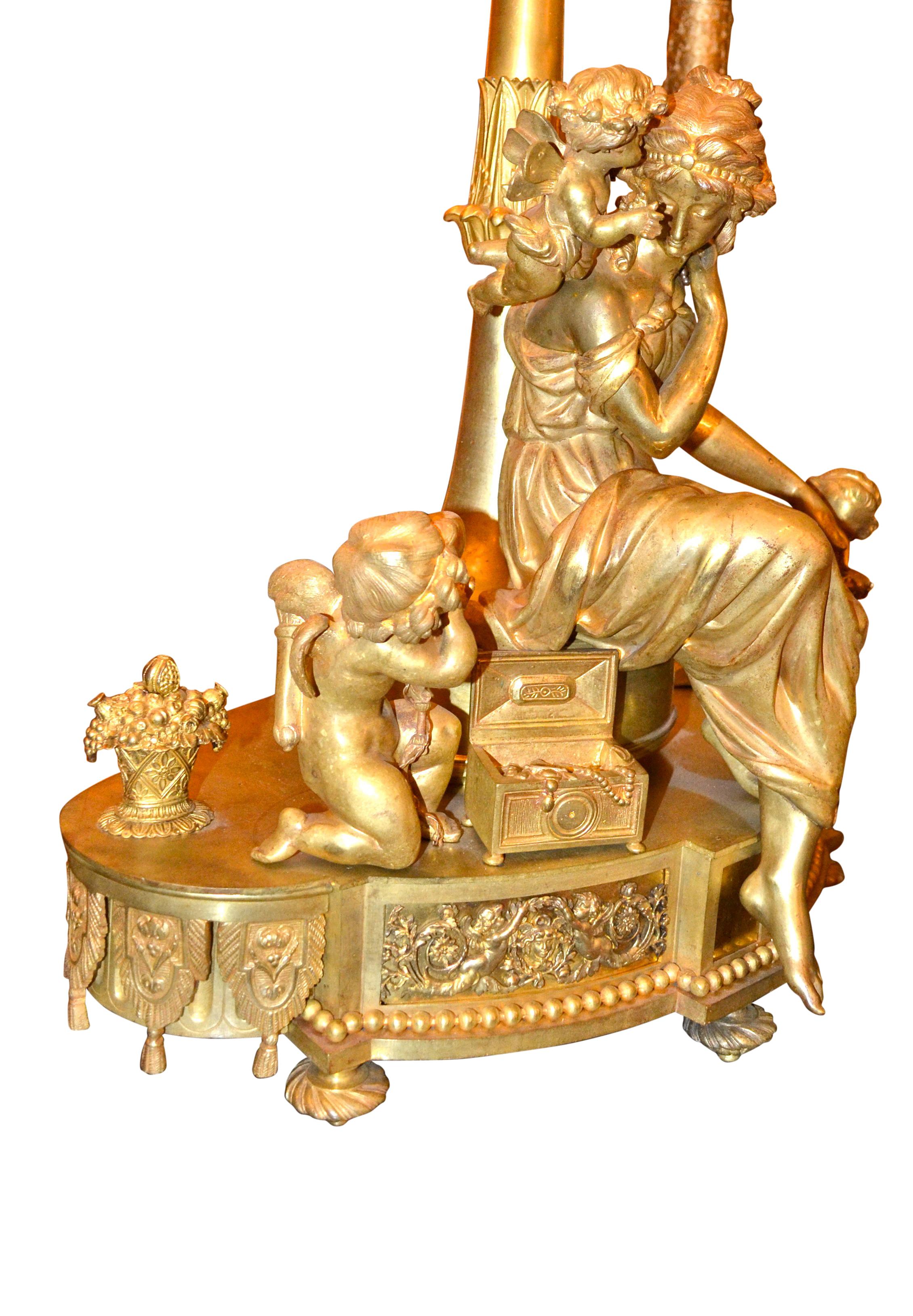 19th Century Large Louis XVI Style Gilt Bronze Figural Lamp For Sale