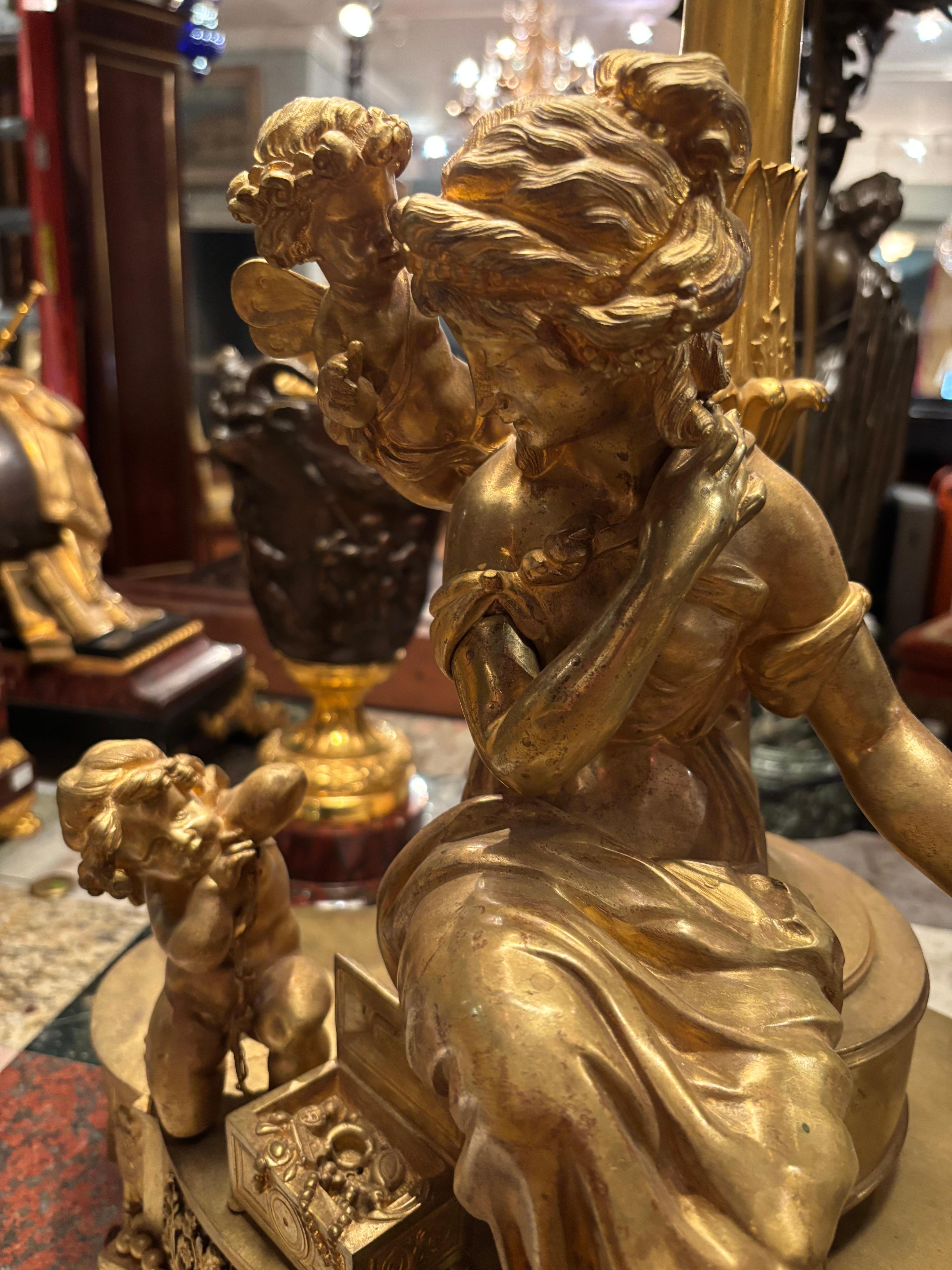 Large Louis XVI Style Gilt Bronze Figural Lamp For Sale 3