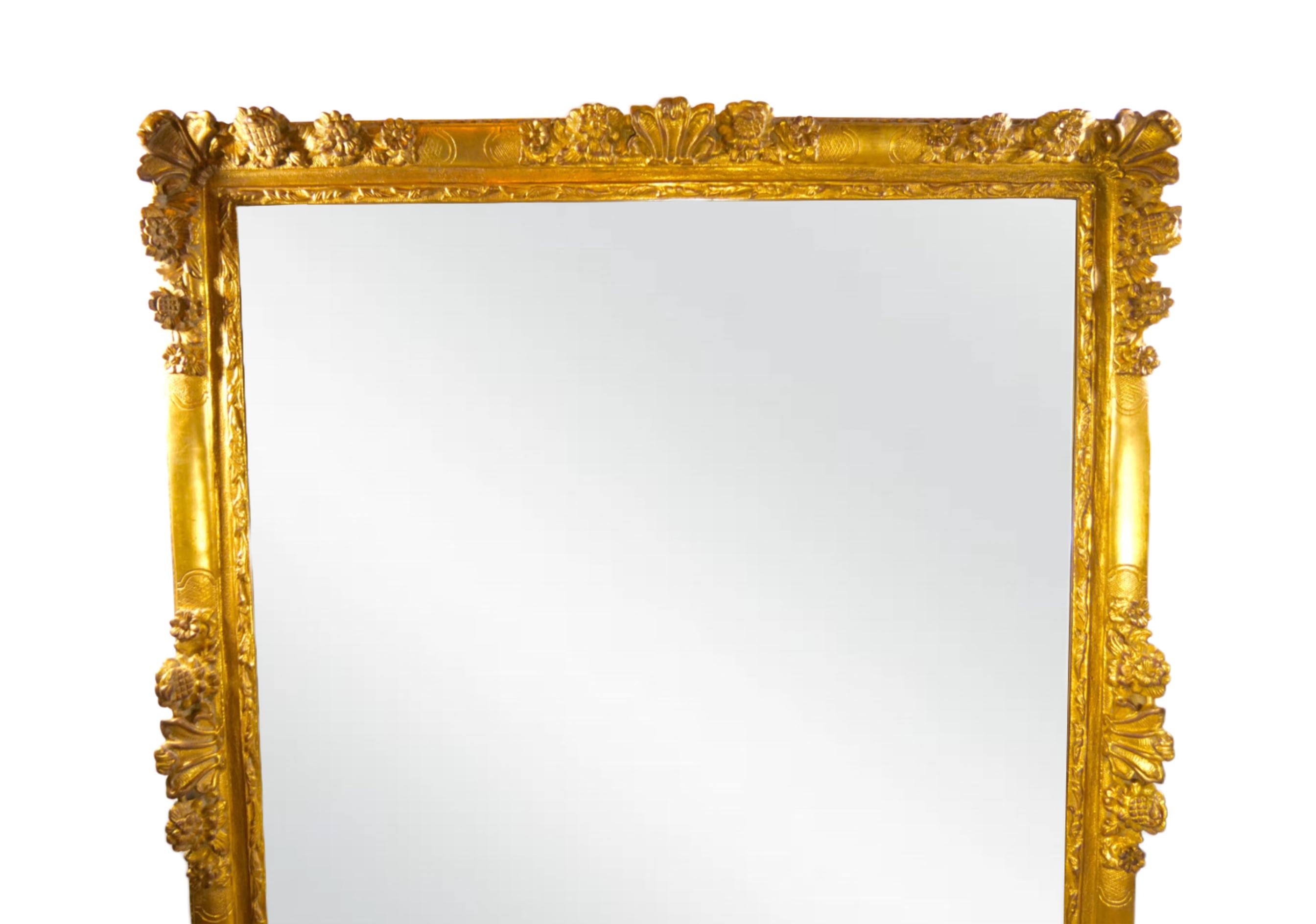 Hand-Carved Large Louis XVI Style Gilt Wood Frame Hanging Wall Mirror For Sale