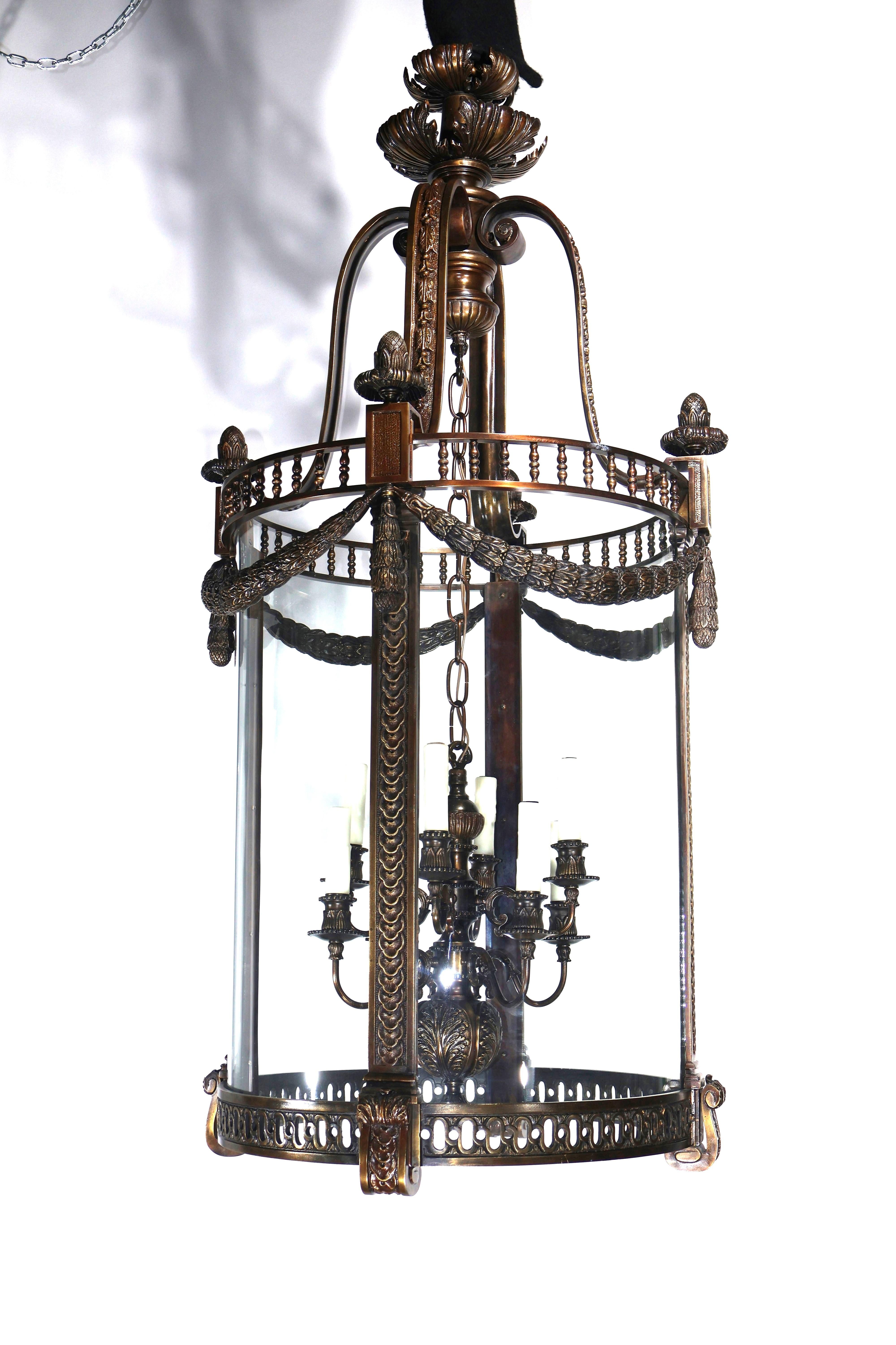 Large Louis XVI style Hall Lantern In Good Condition For Sale In Atlanta, GA